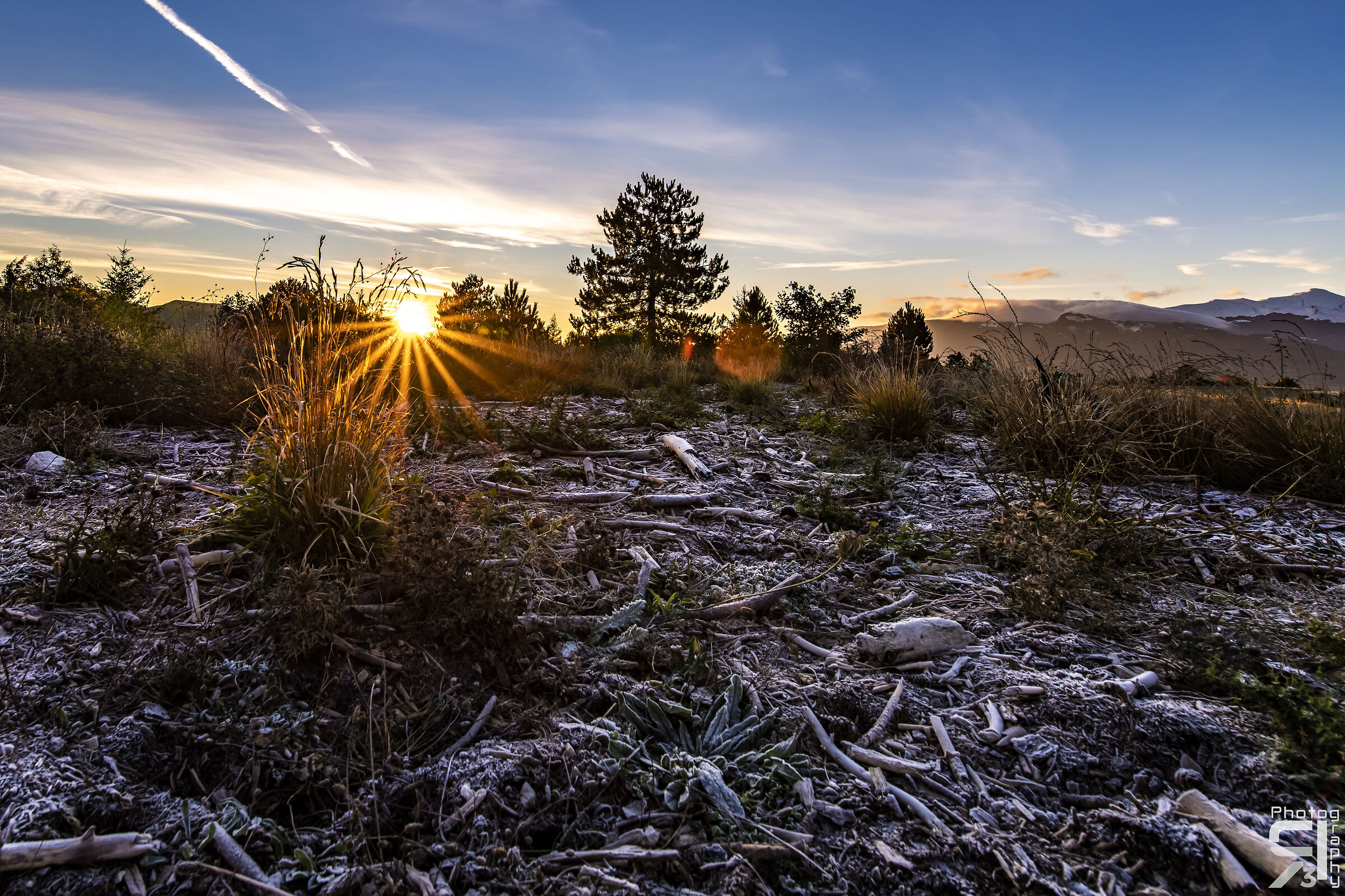Alba con brina mattutina