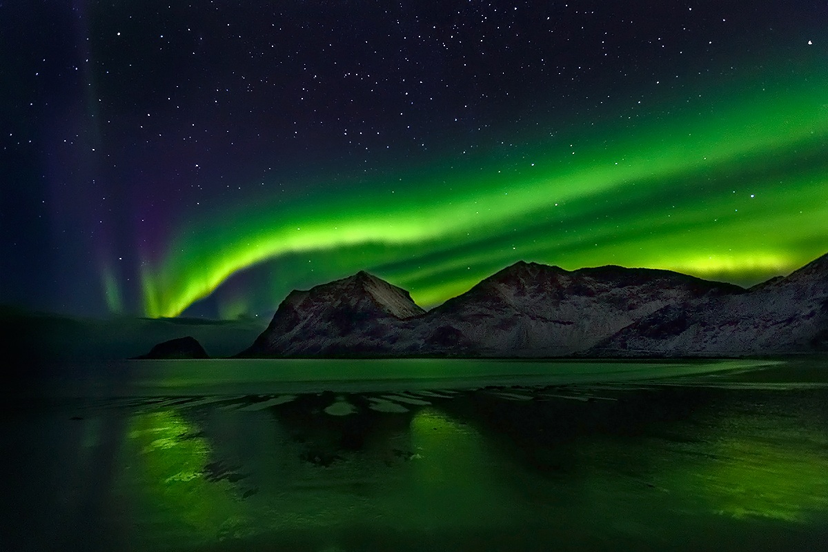 Aurora Borealis above Haukland Beach.
