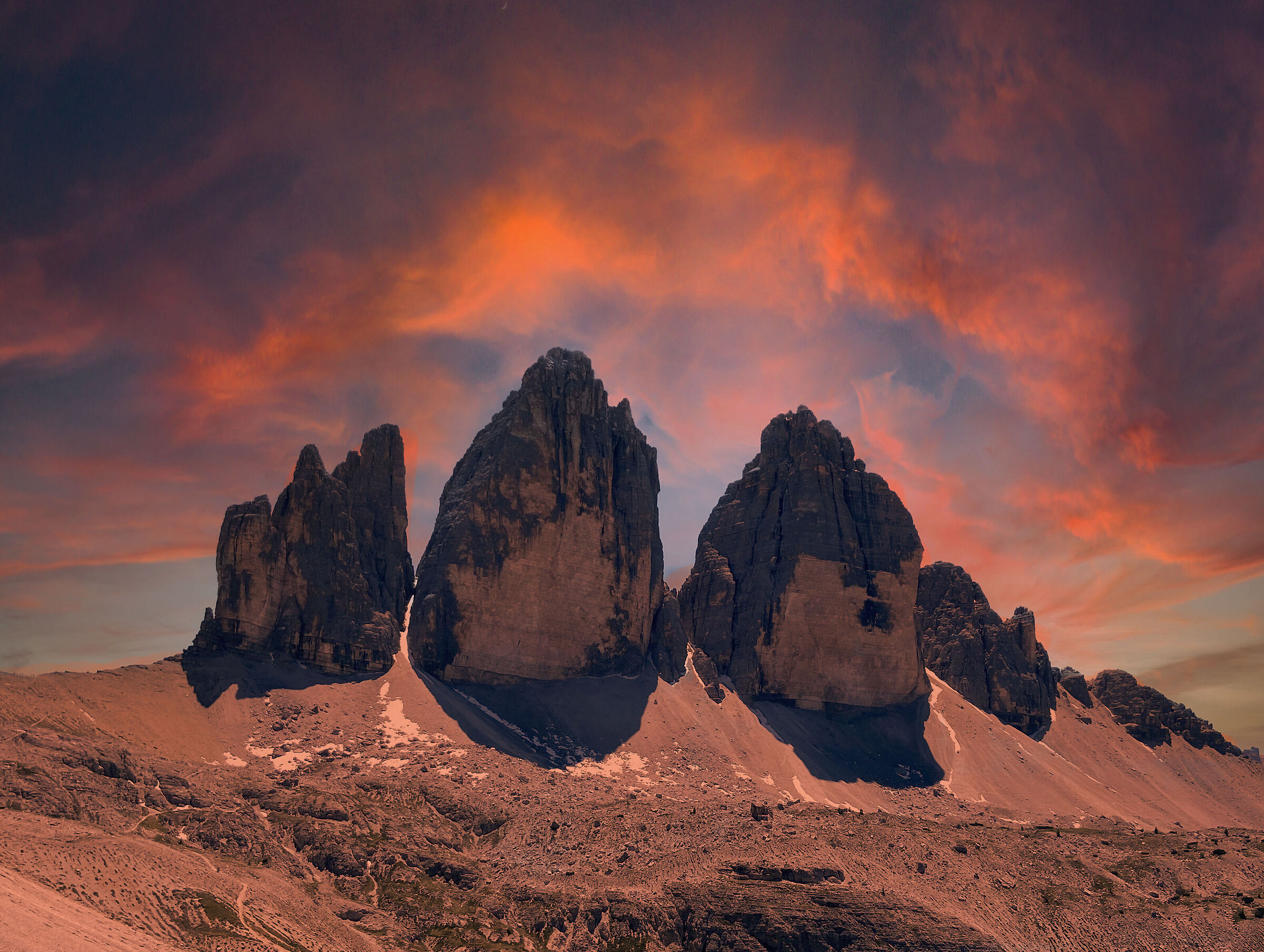 Sunset on the three peaks of lavaredo