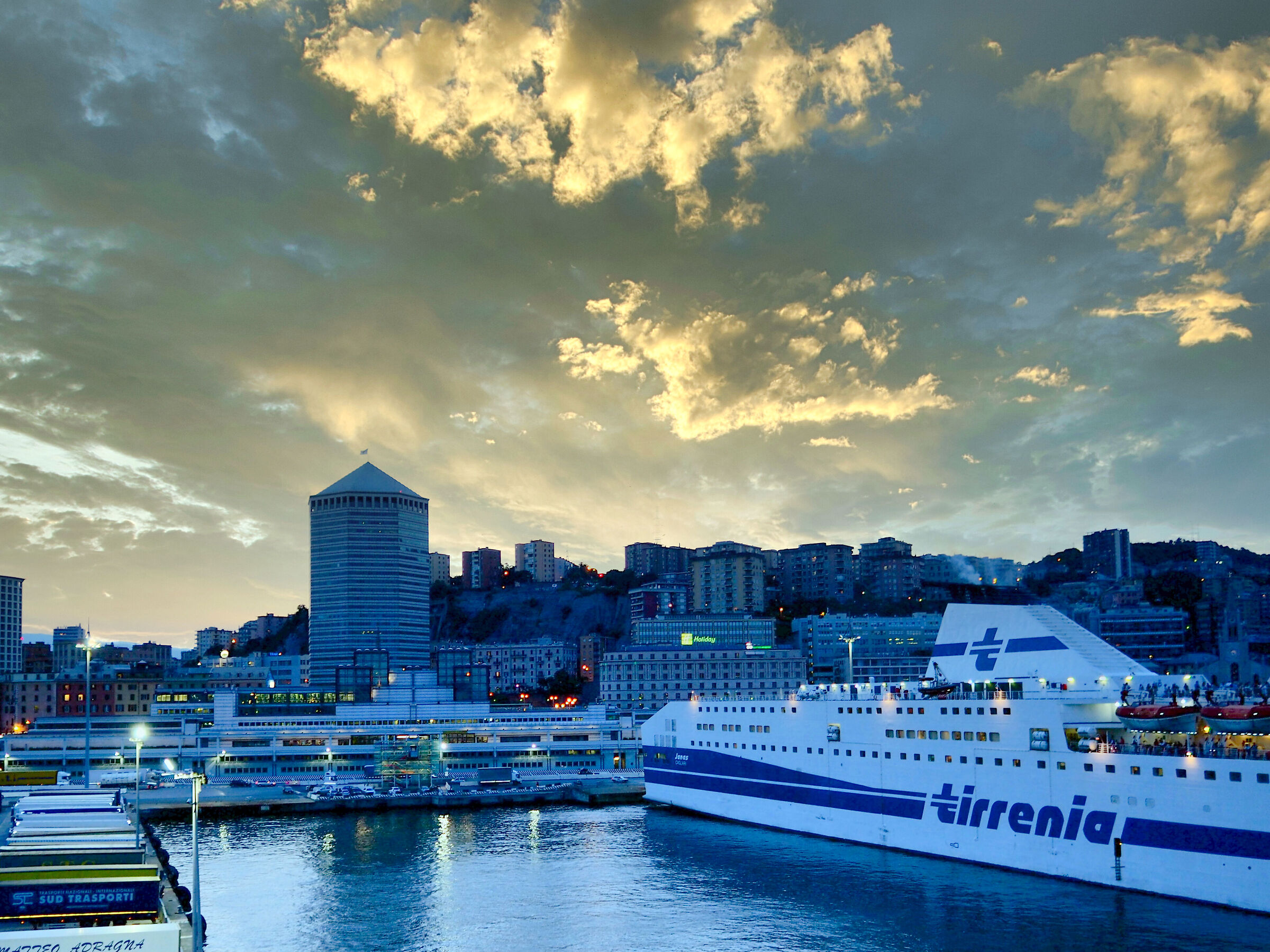 Blue time at the port of Genoa