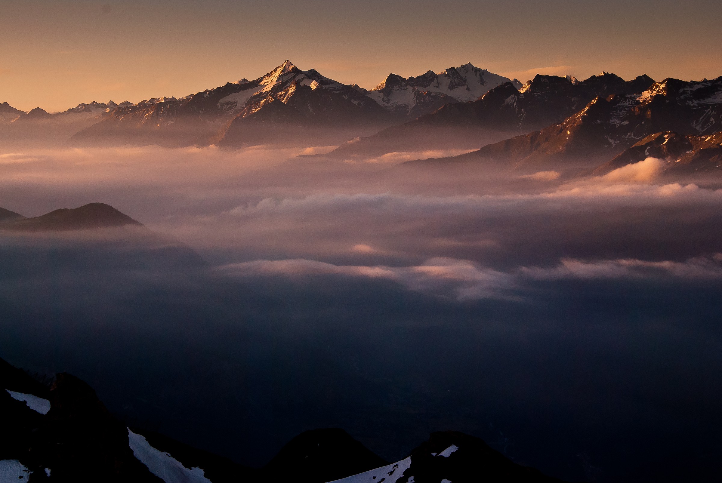 Golden sunrise over Aosta Valley, Italy.