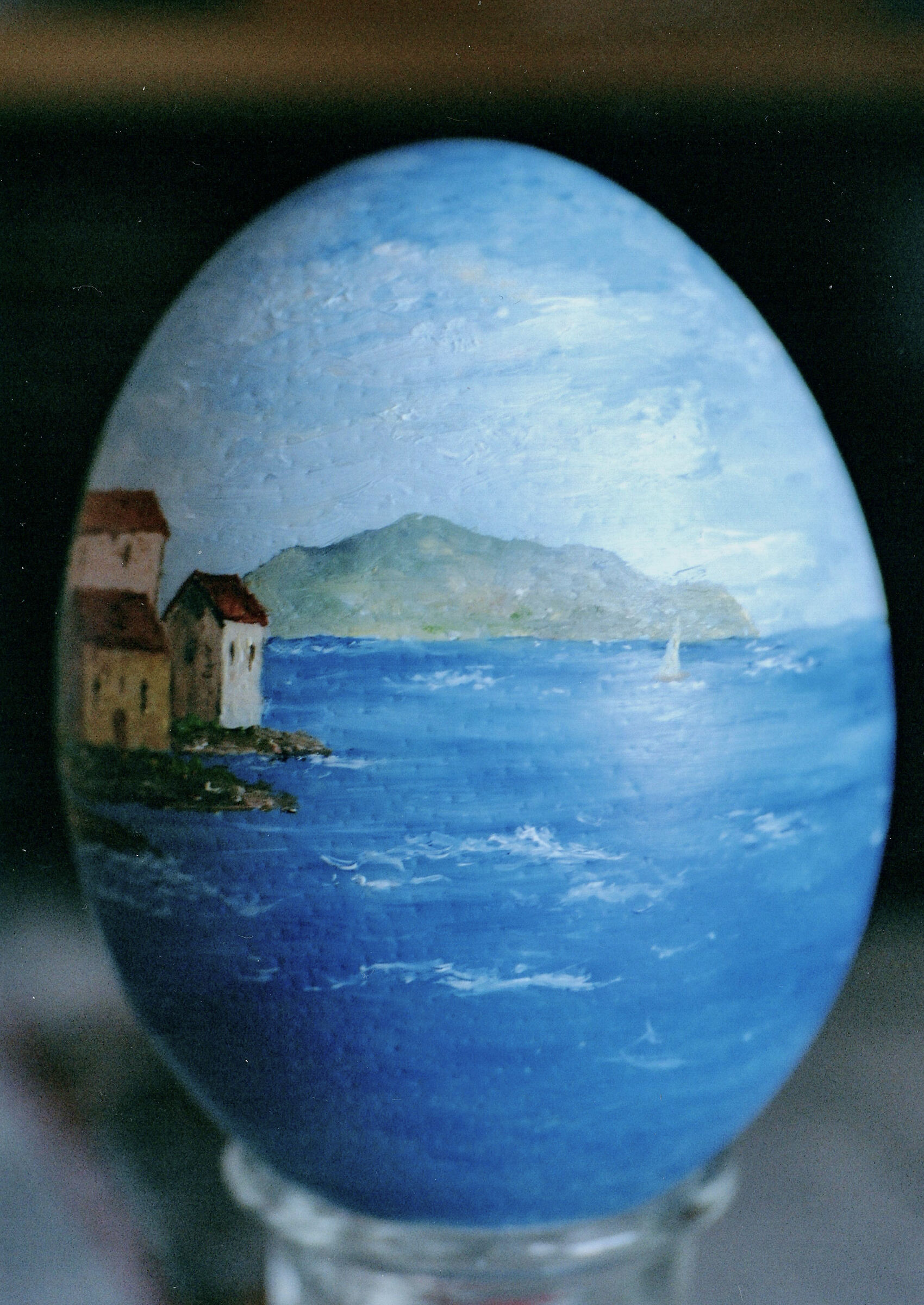 Ostrich egg painted in oil by me