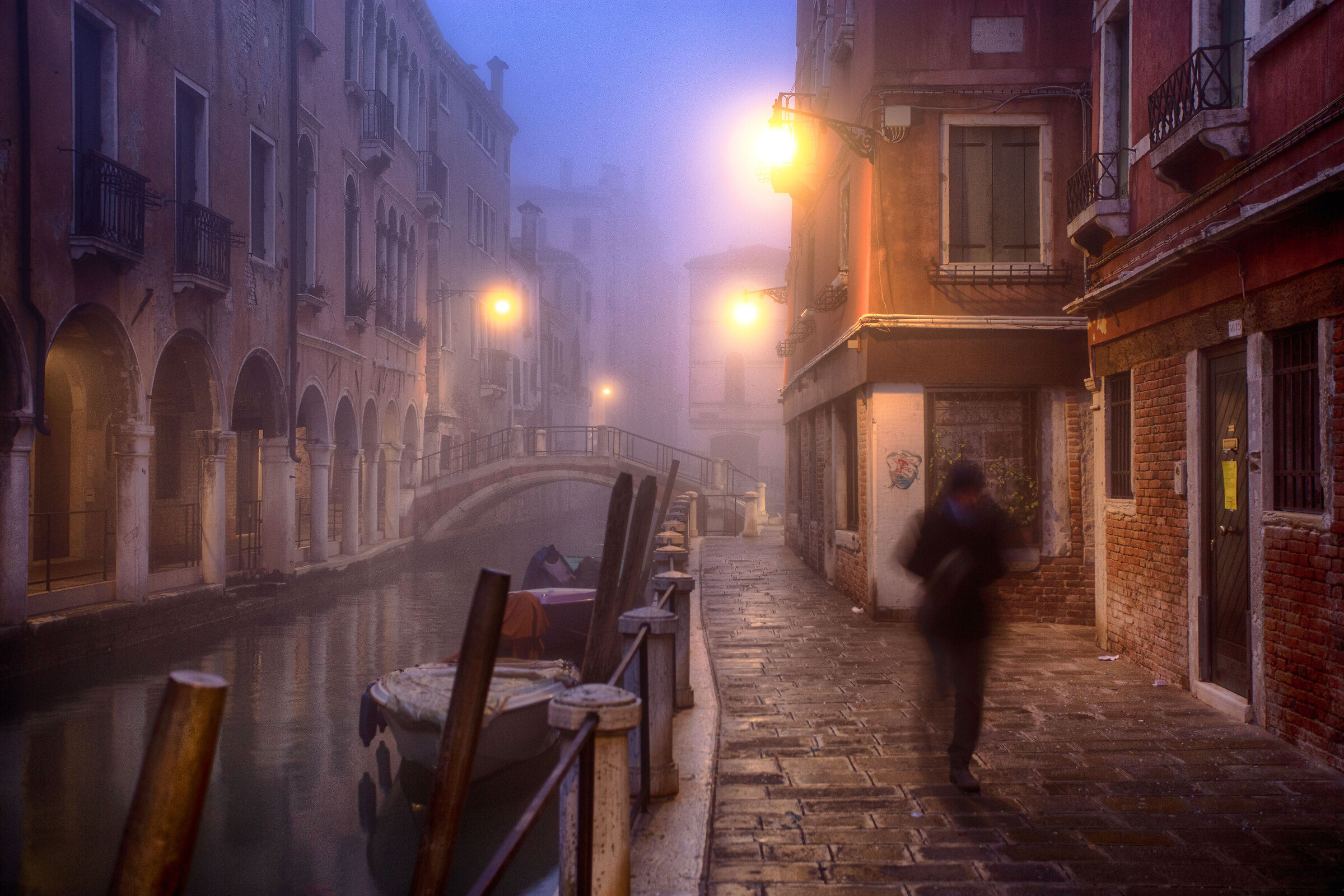 Sunrise with fog in the streets