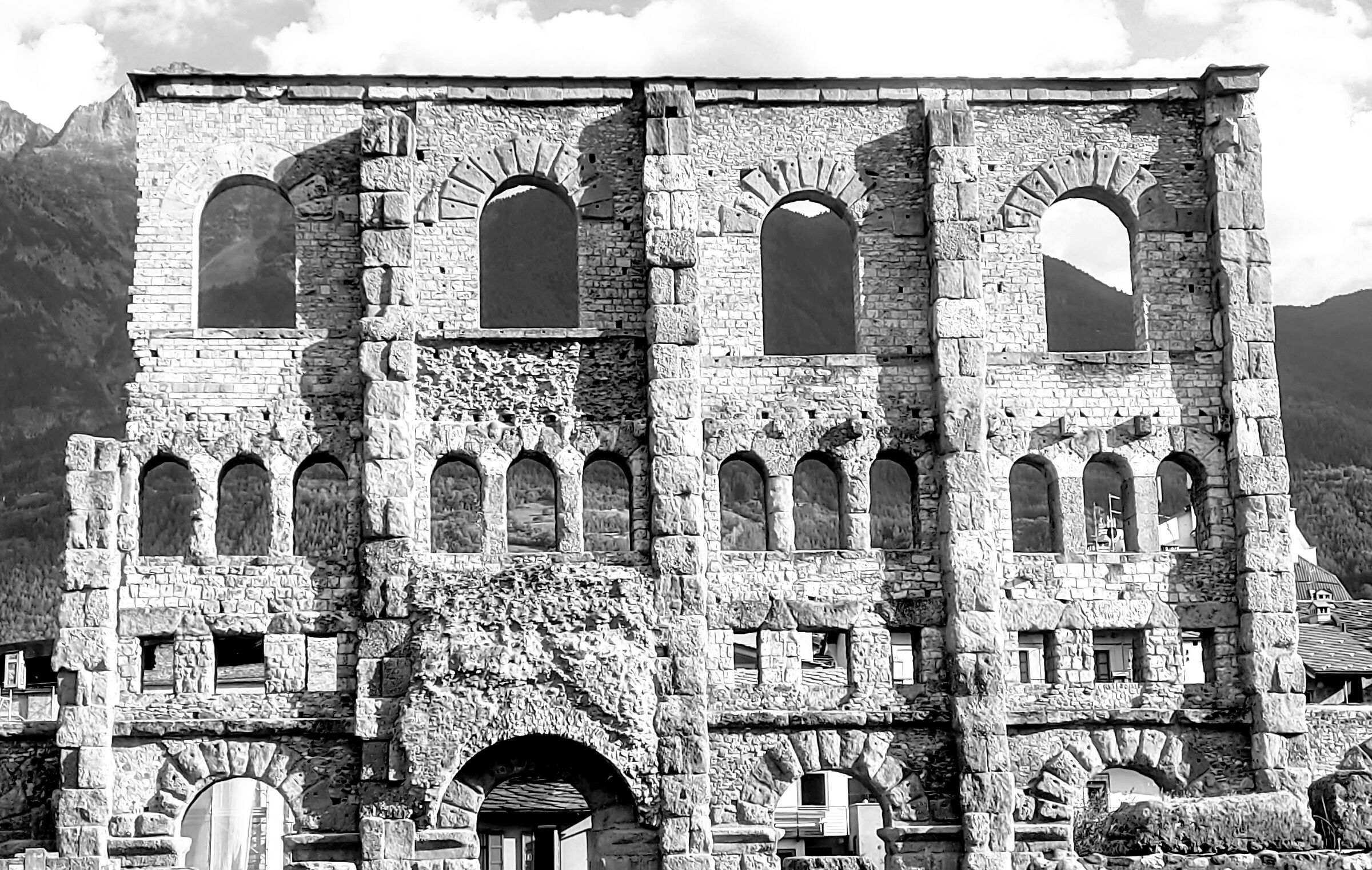 Aosta, remains of the Roman theater, with mobile phone