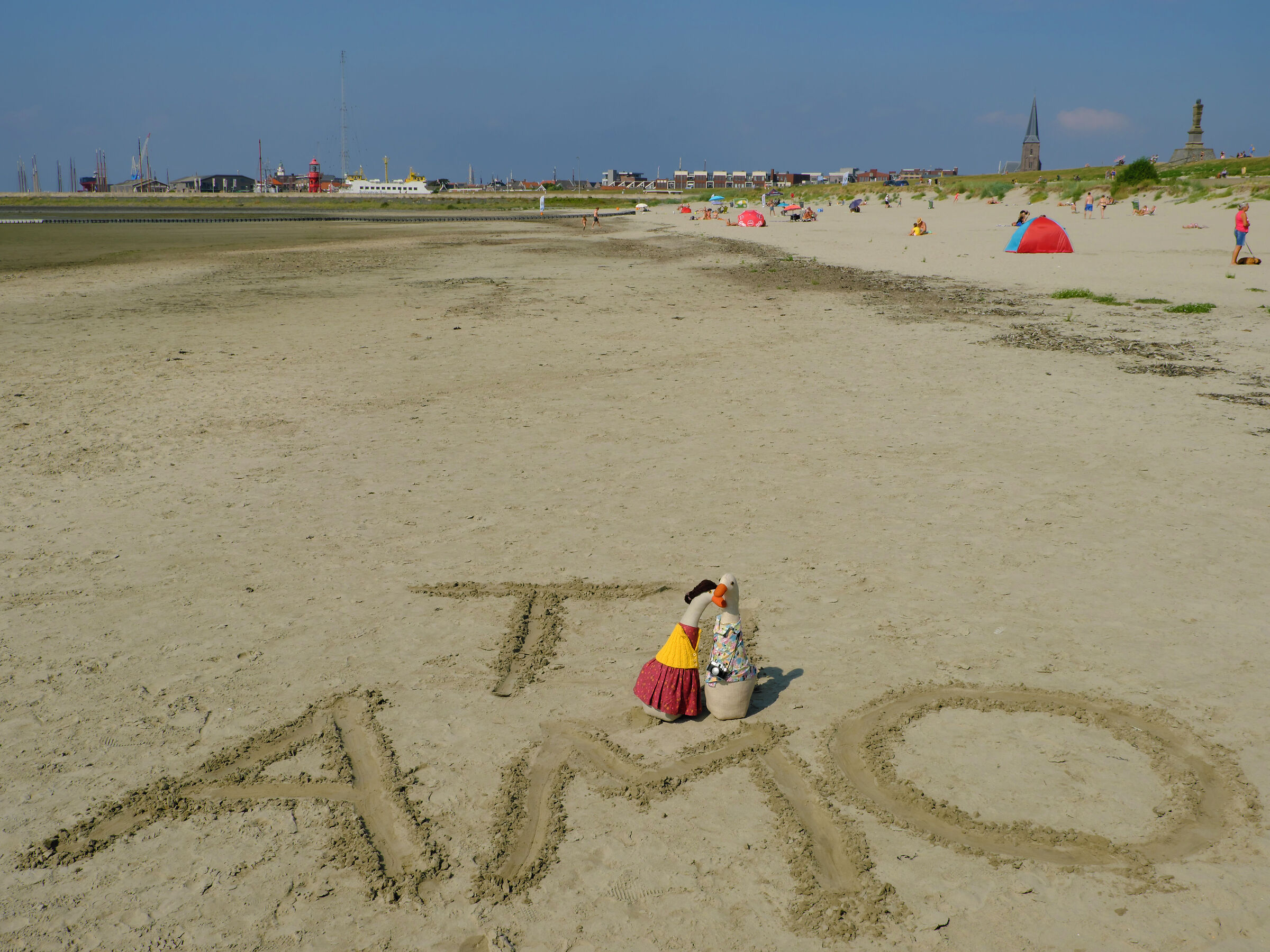 "Quack! I wrote I love you on the sand..."