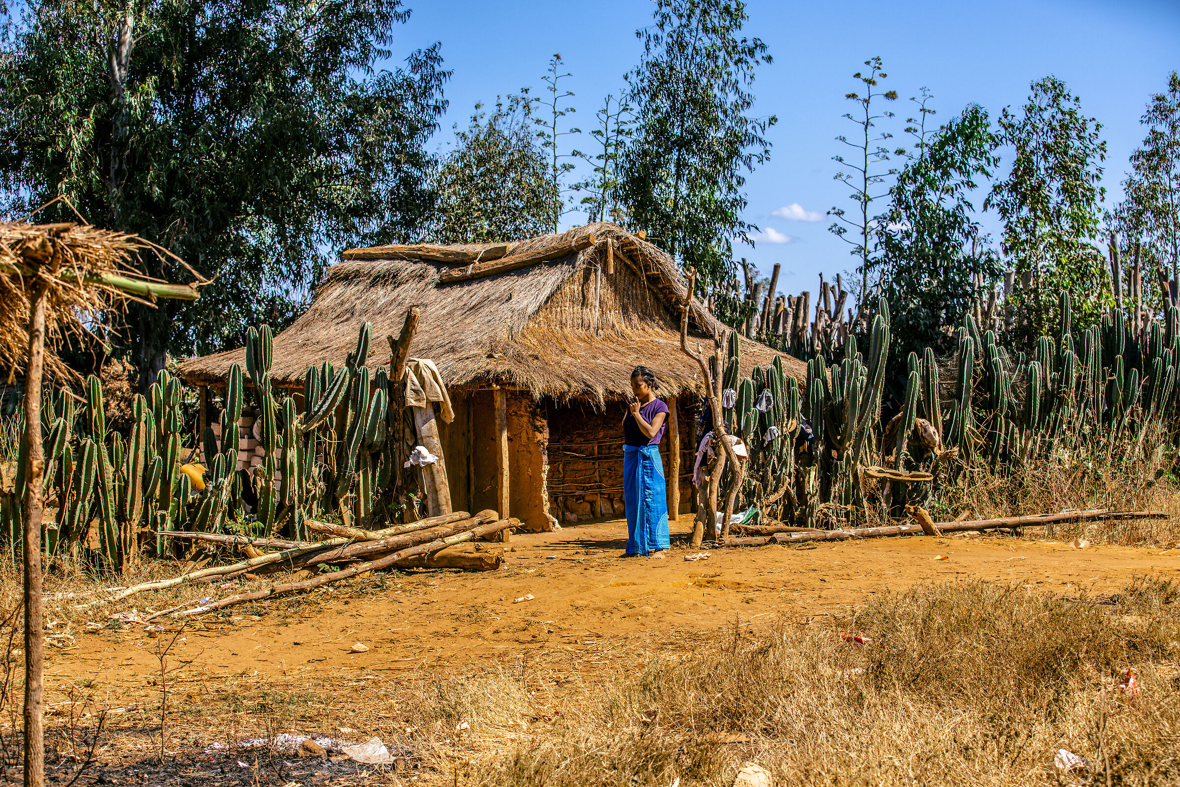 bara village, south madagascar. thinking girl