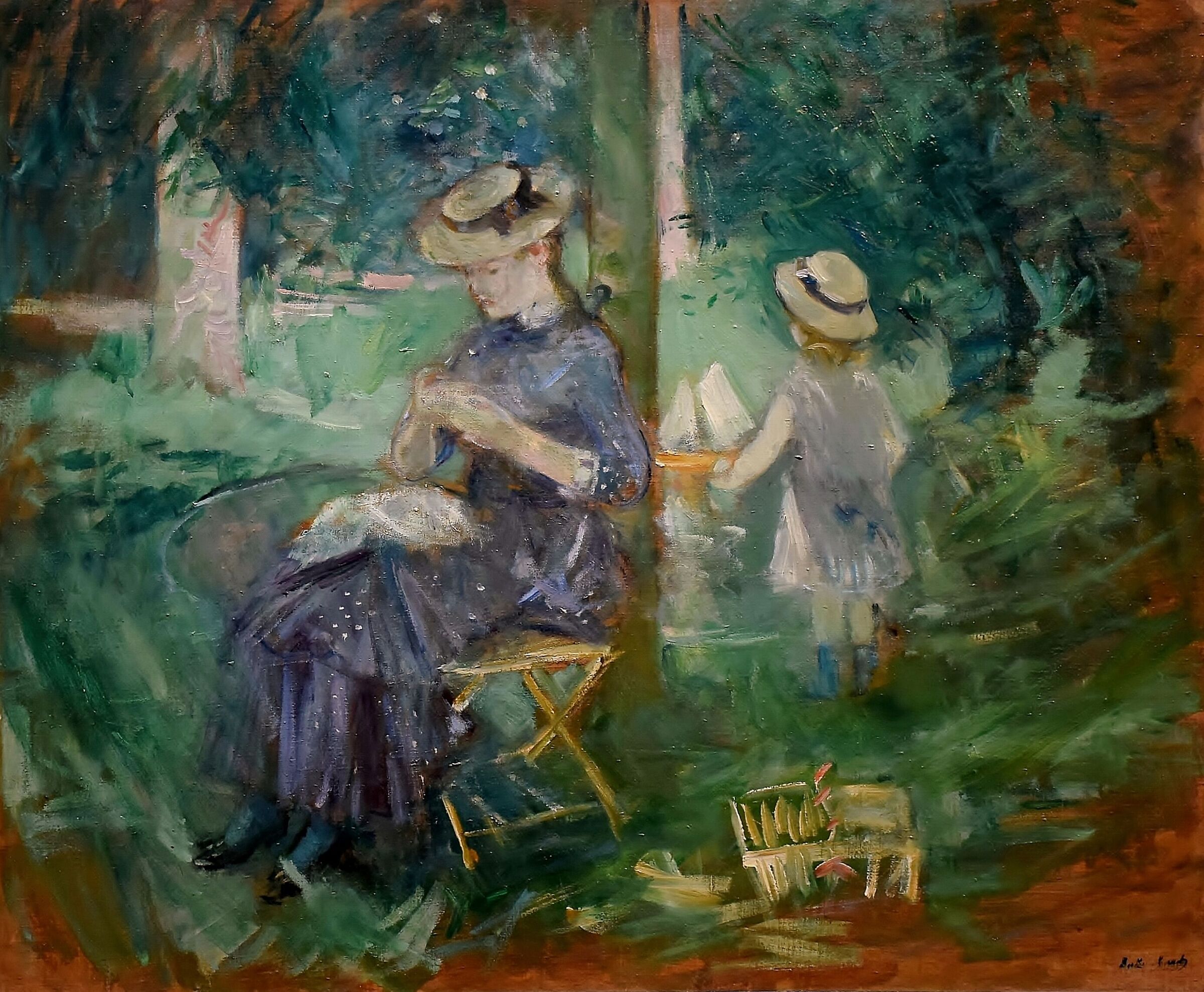 Berthe Morisot "Donna con bambina in giardino" (18...