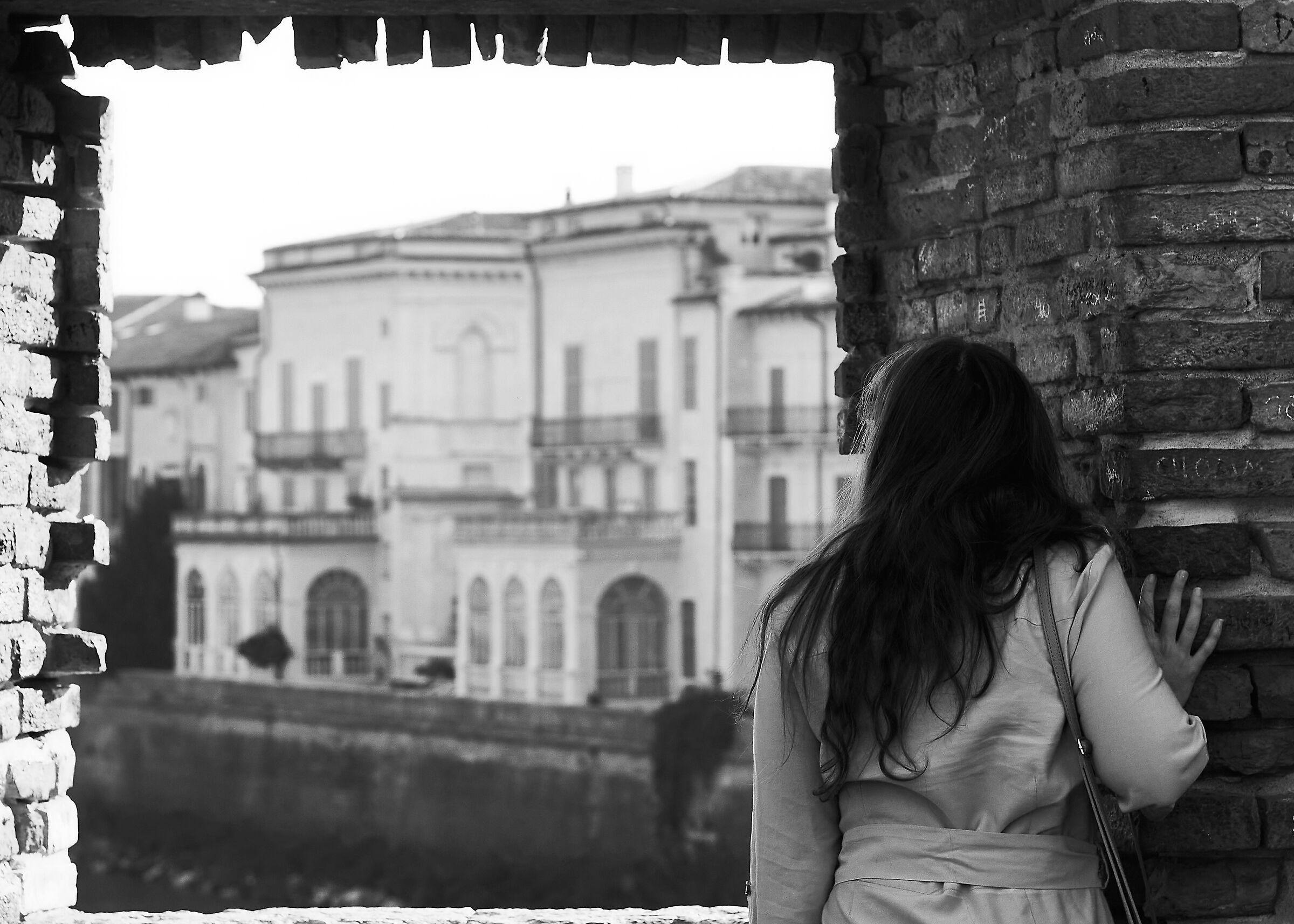 Looking out at the world - B&W