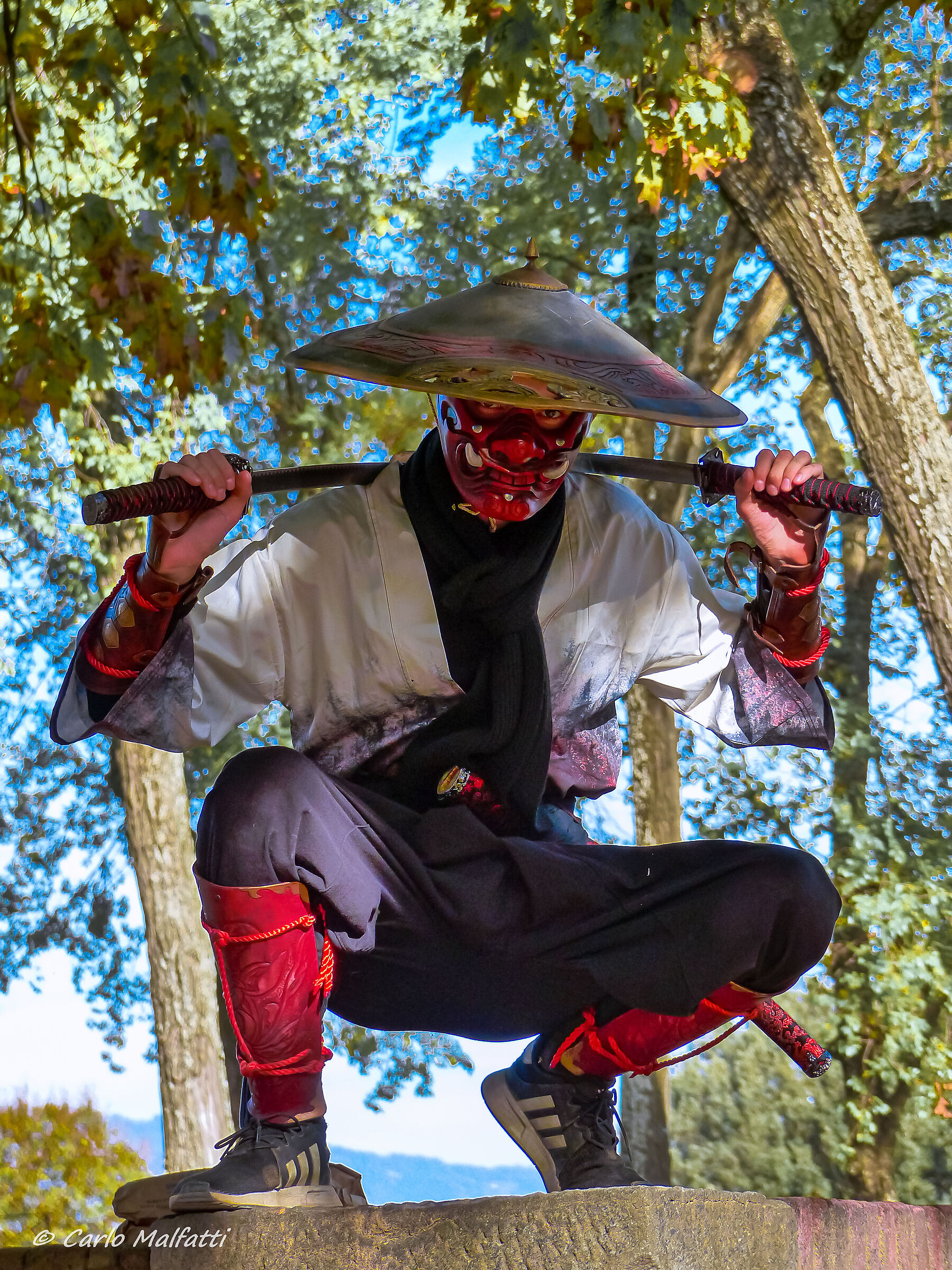 Ninja on perch with tennis shoes