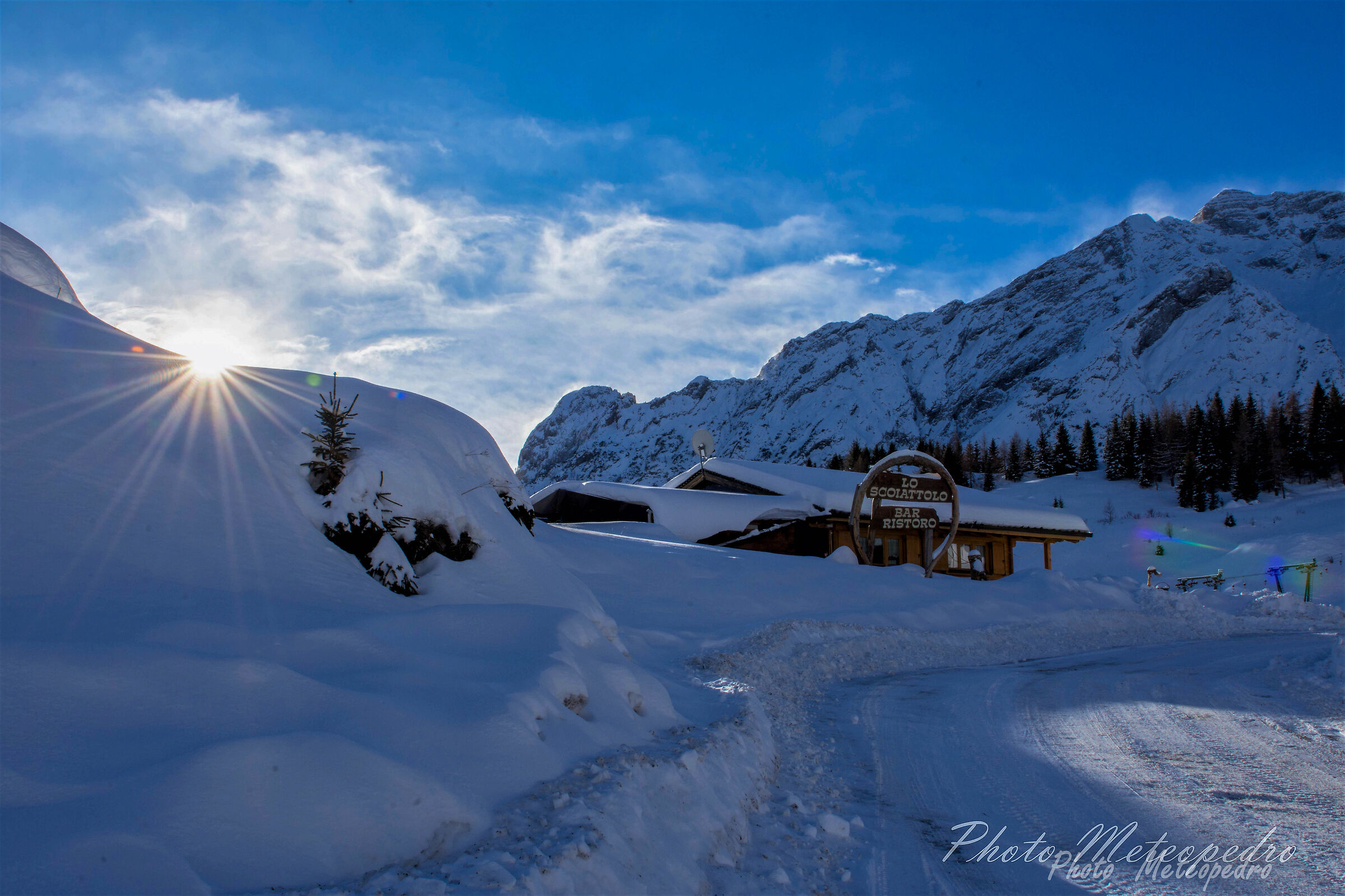 Winter in the mountains of the house