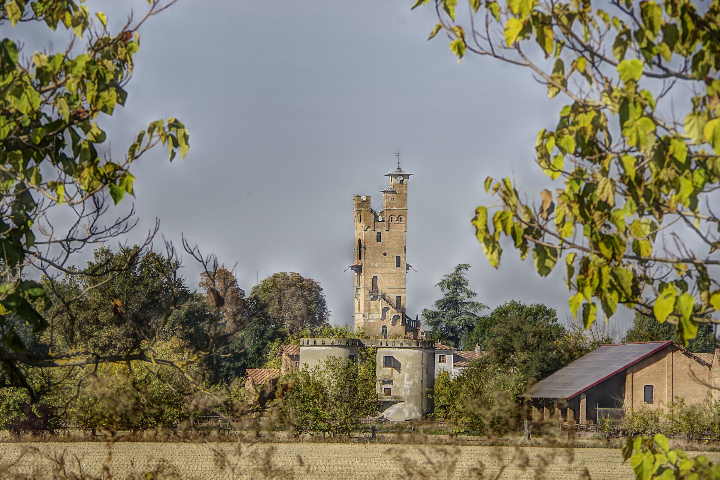 Eclectic tower of a farmhouse