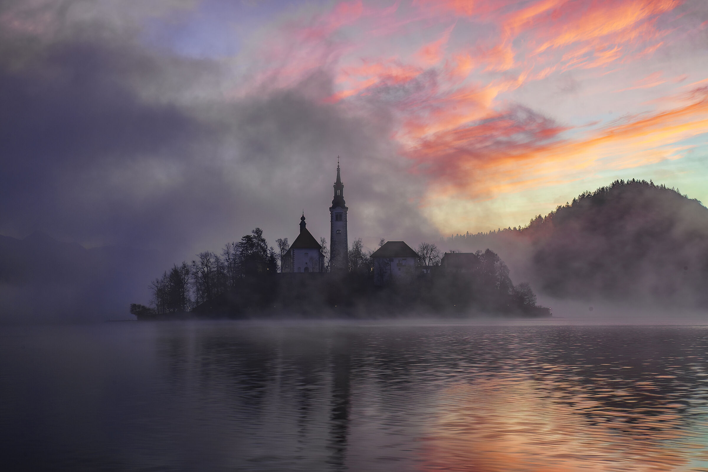 Islet in fog in Bled