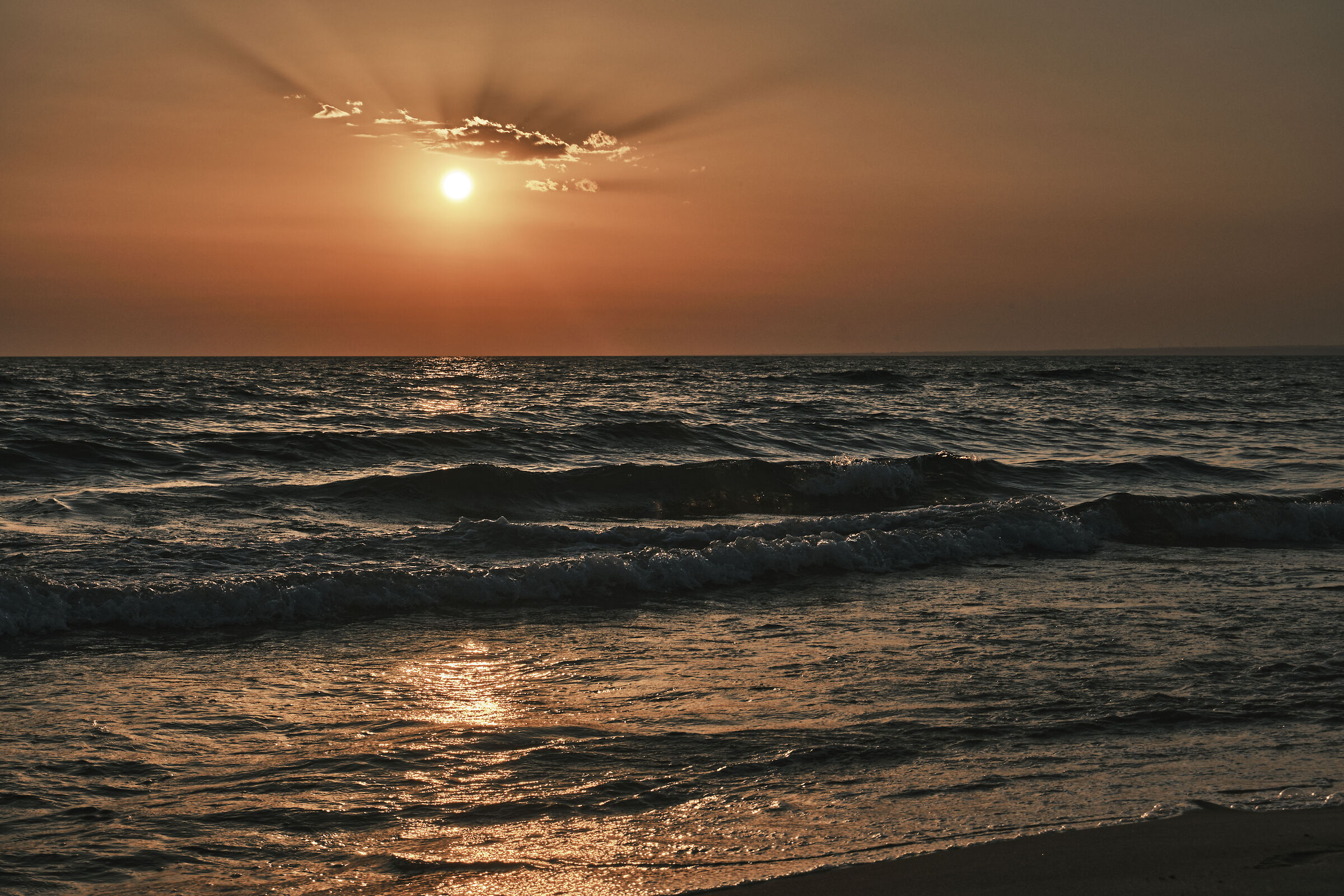 A red sunset over the sea