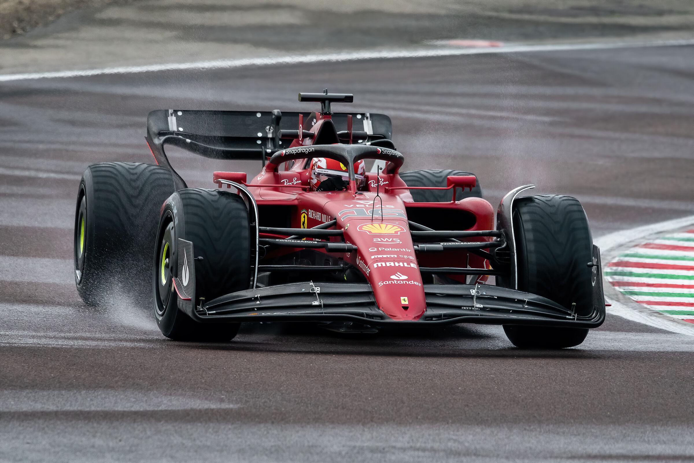 Charles in f1-75, test pirelli wet 2023