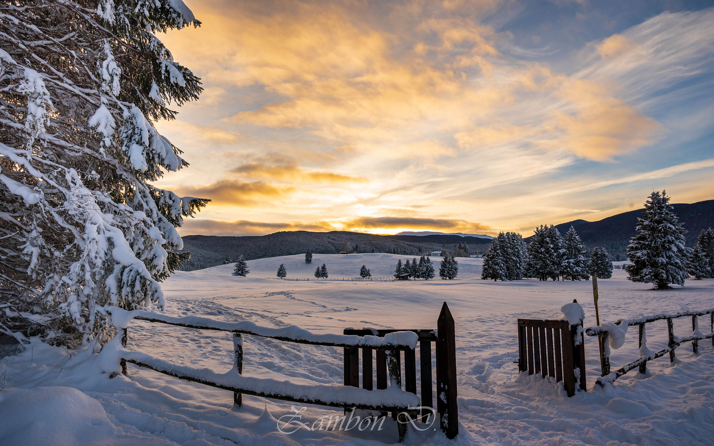 Sunset on the snow