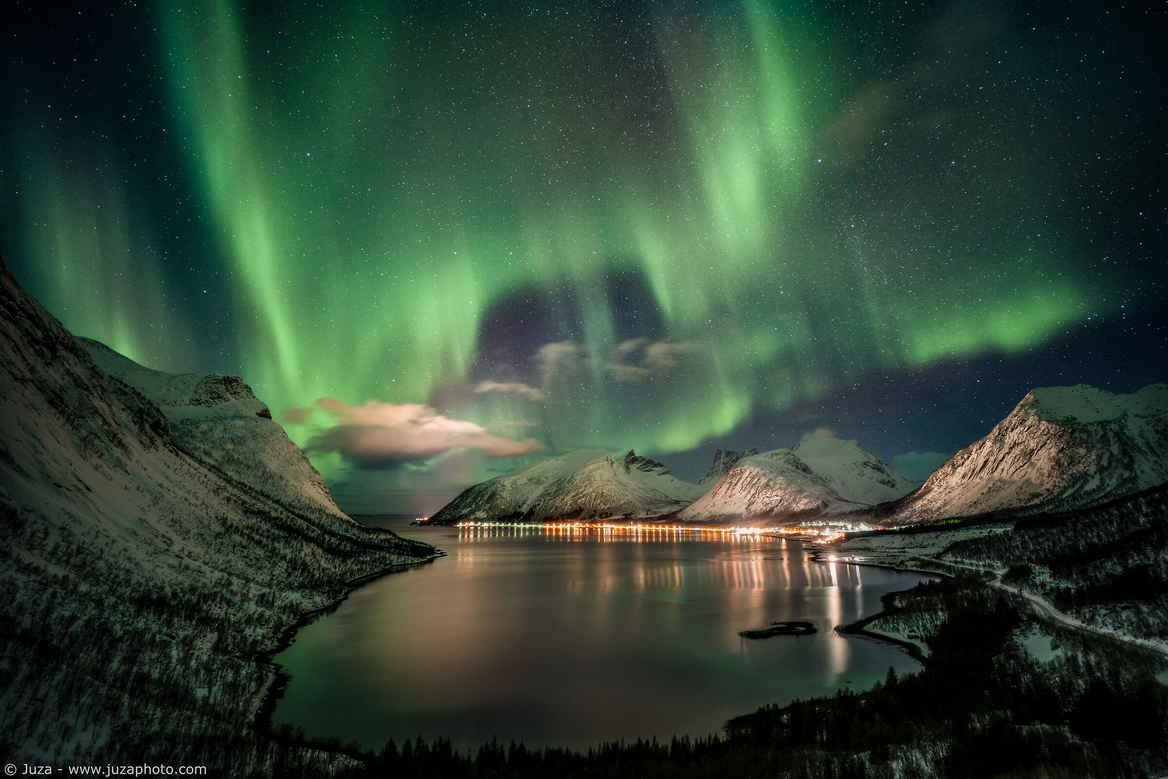 Skaland, aurora boreale