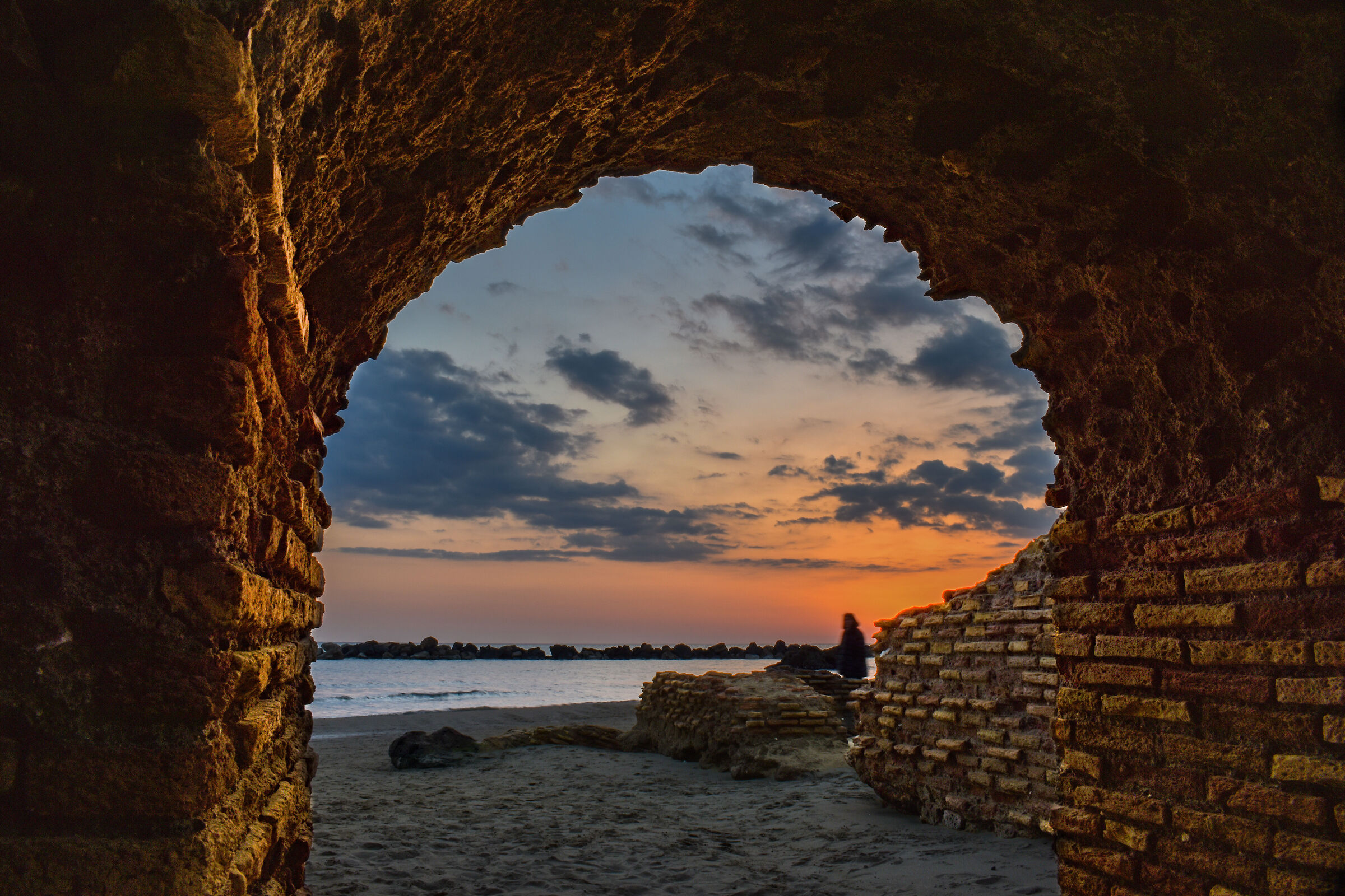 ruins at sunset