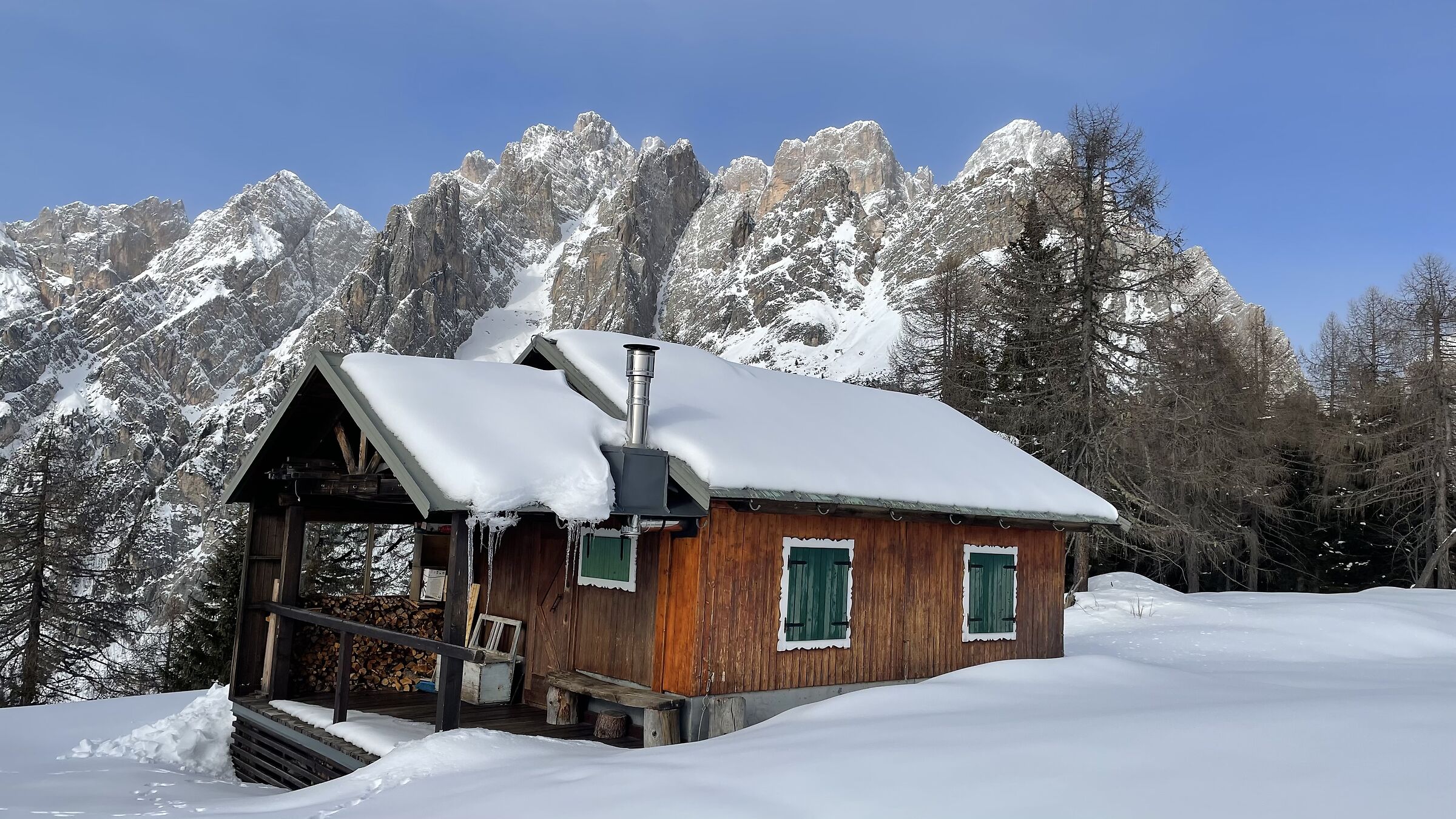 Snowy huts in Cadore