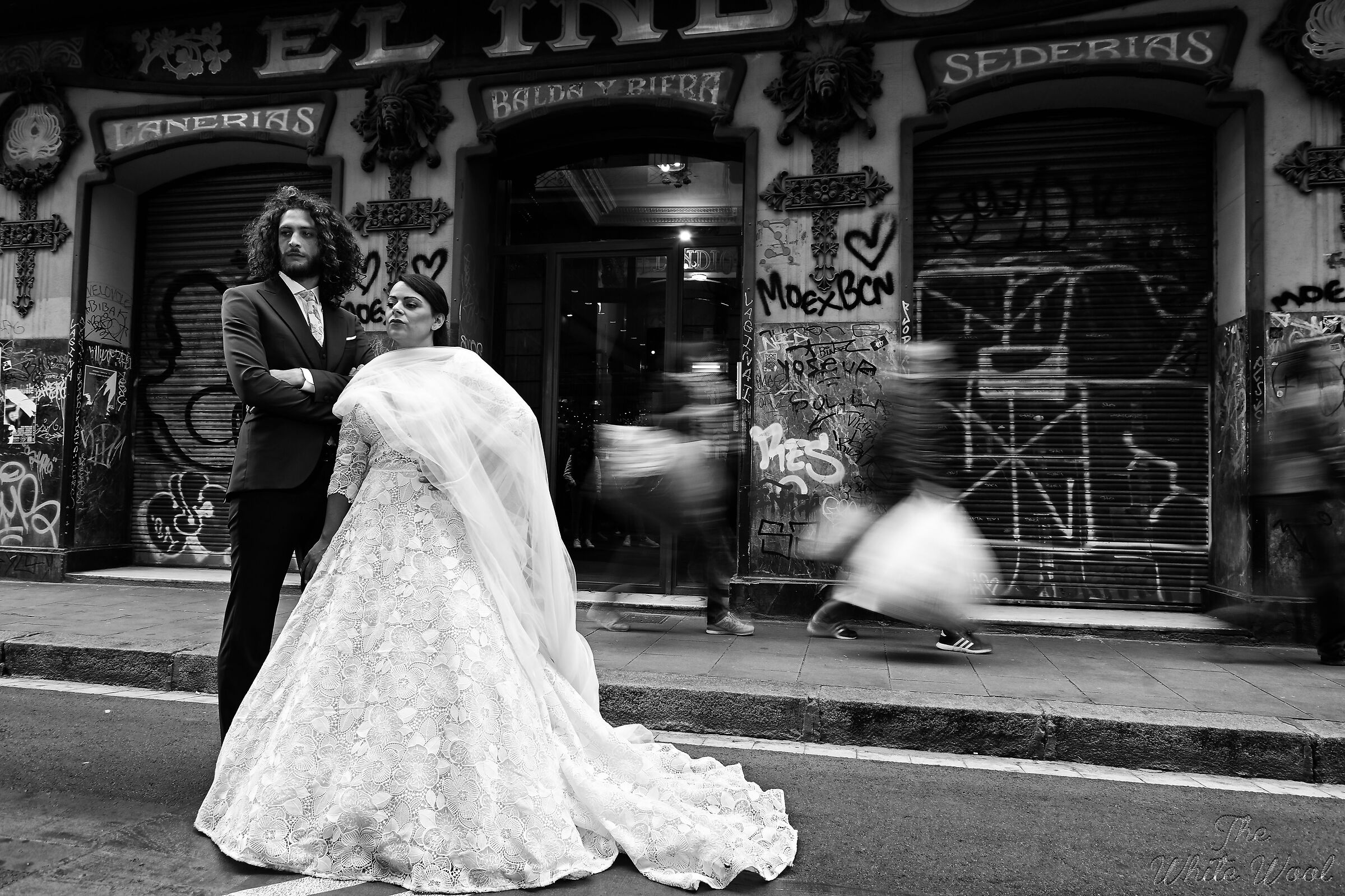 Bride and groom in controlled move