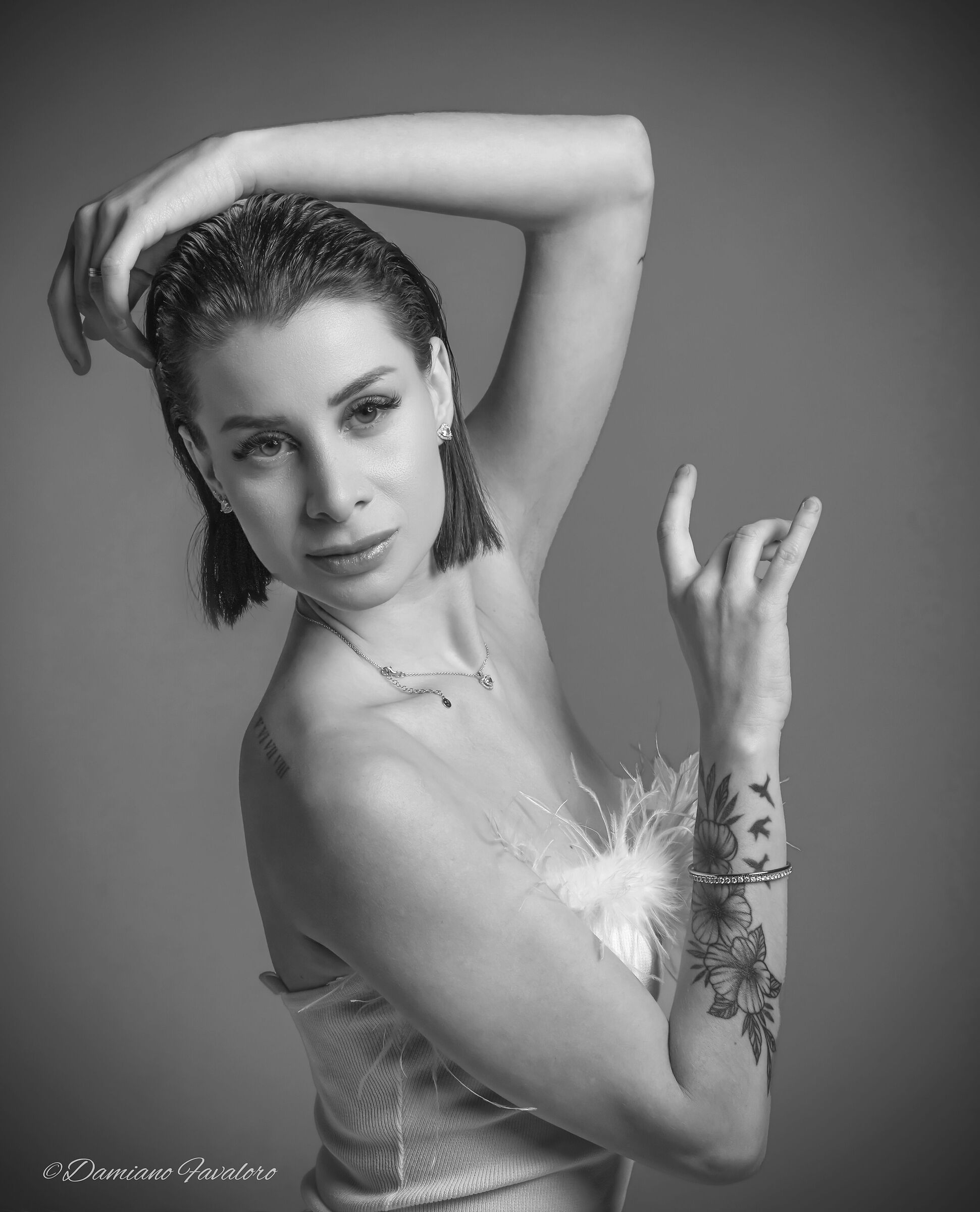 With his tattoos - B&W version