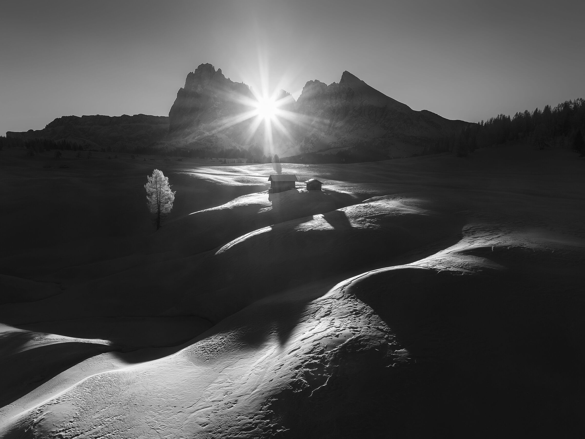 Alpe di Siusi in una mattina d'inverno