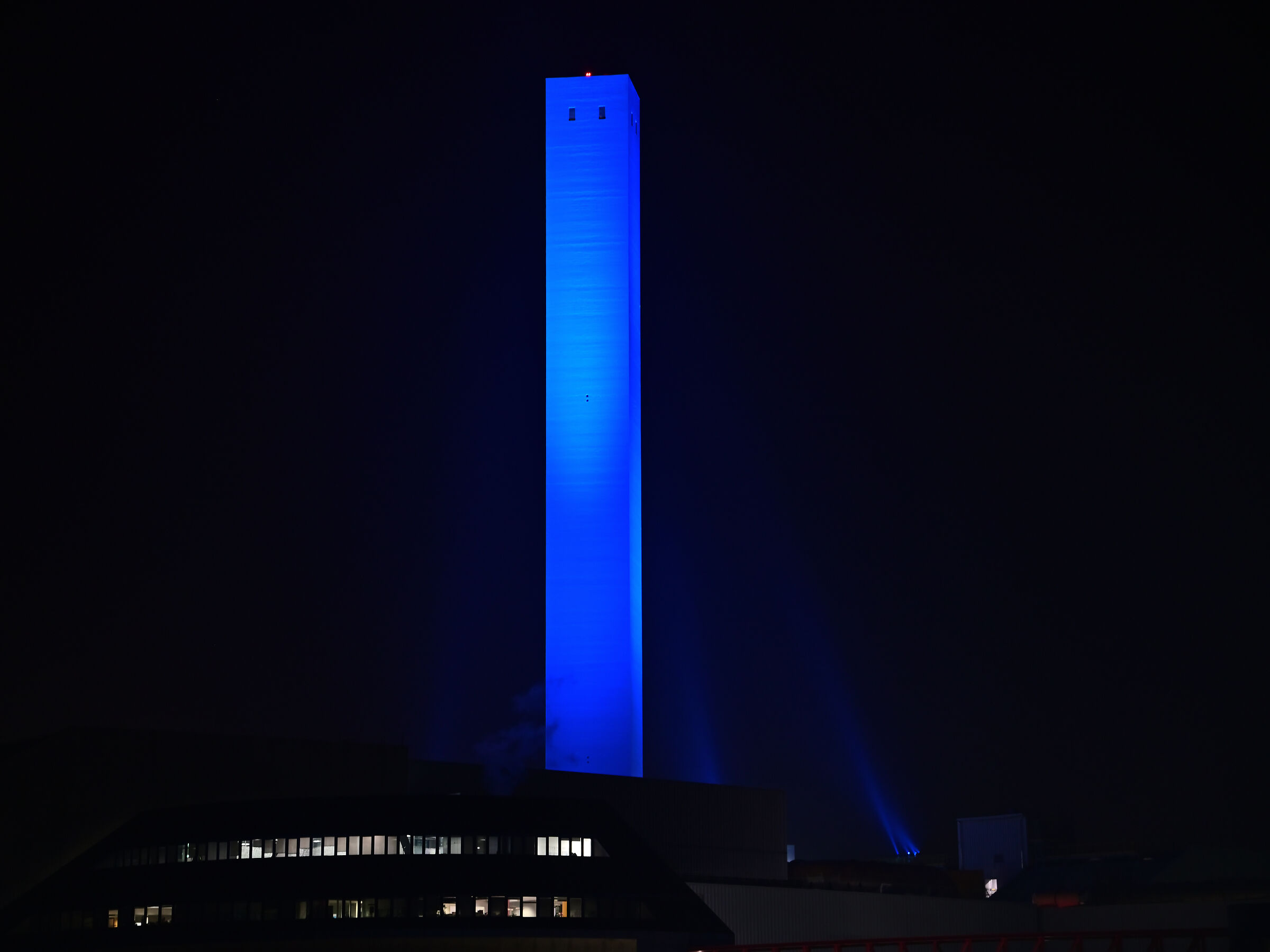 The large chimney lit up for the party.