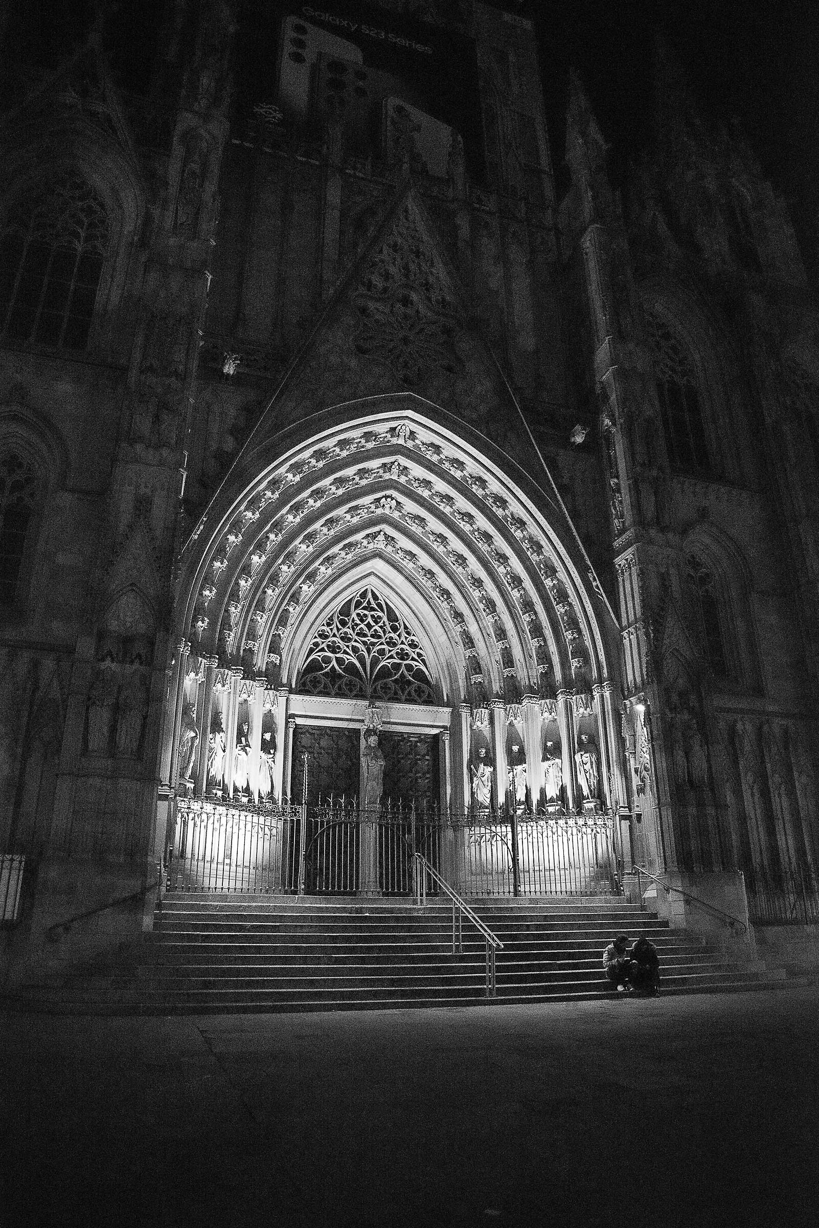 on the steps of the cathedral