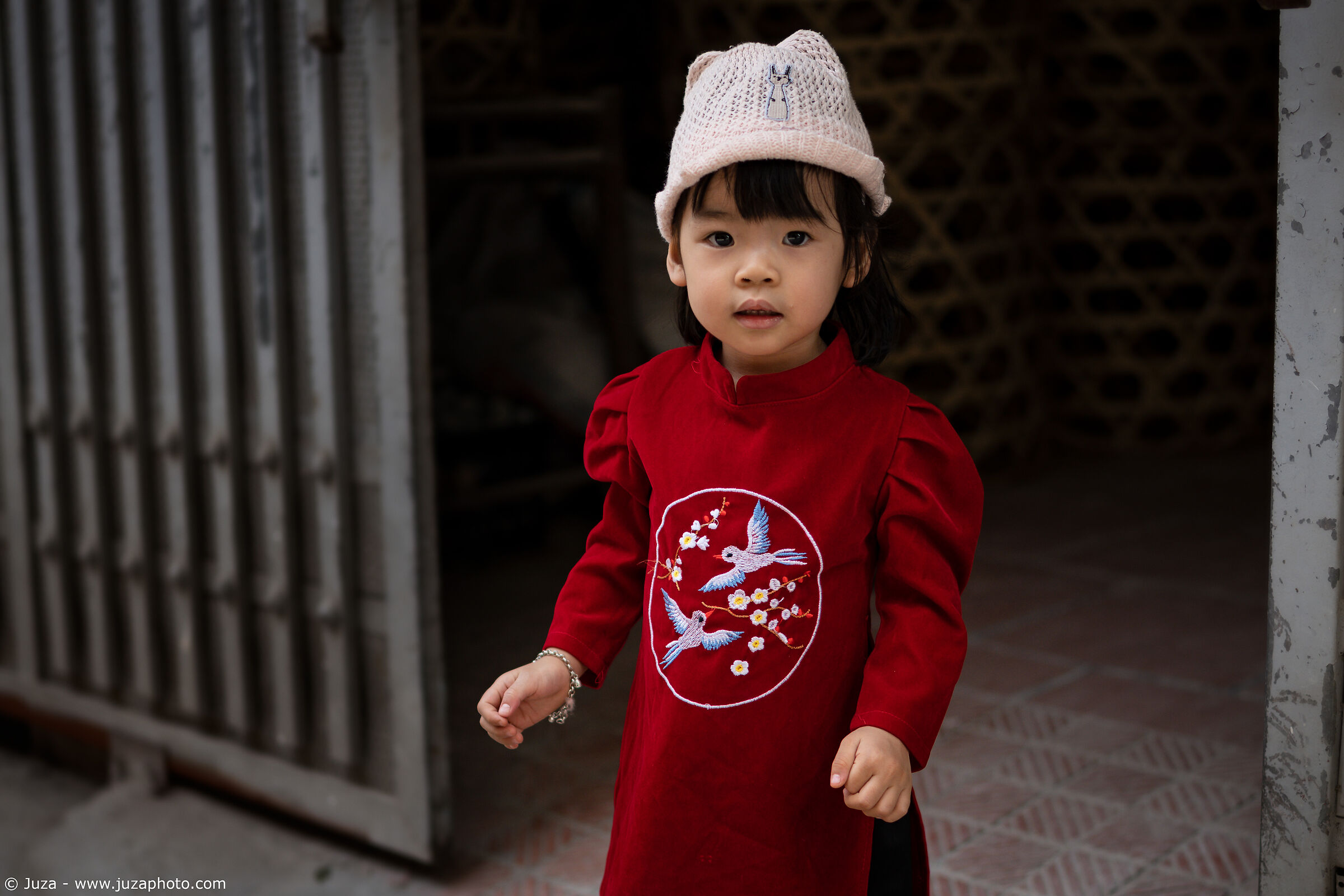 The little girl dressed up for the party