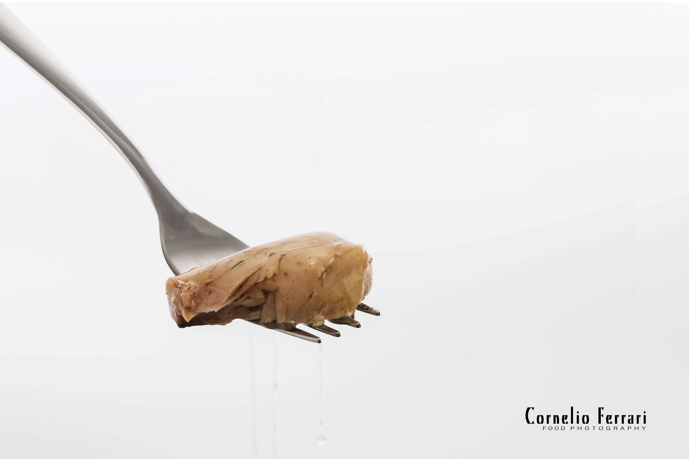 tonno conservato in olio con forchetta