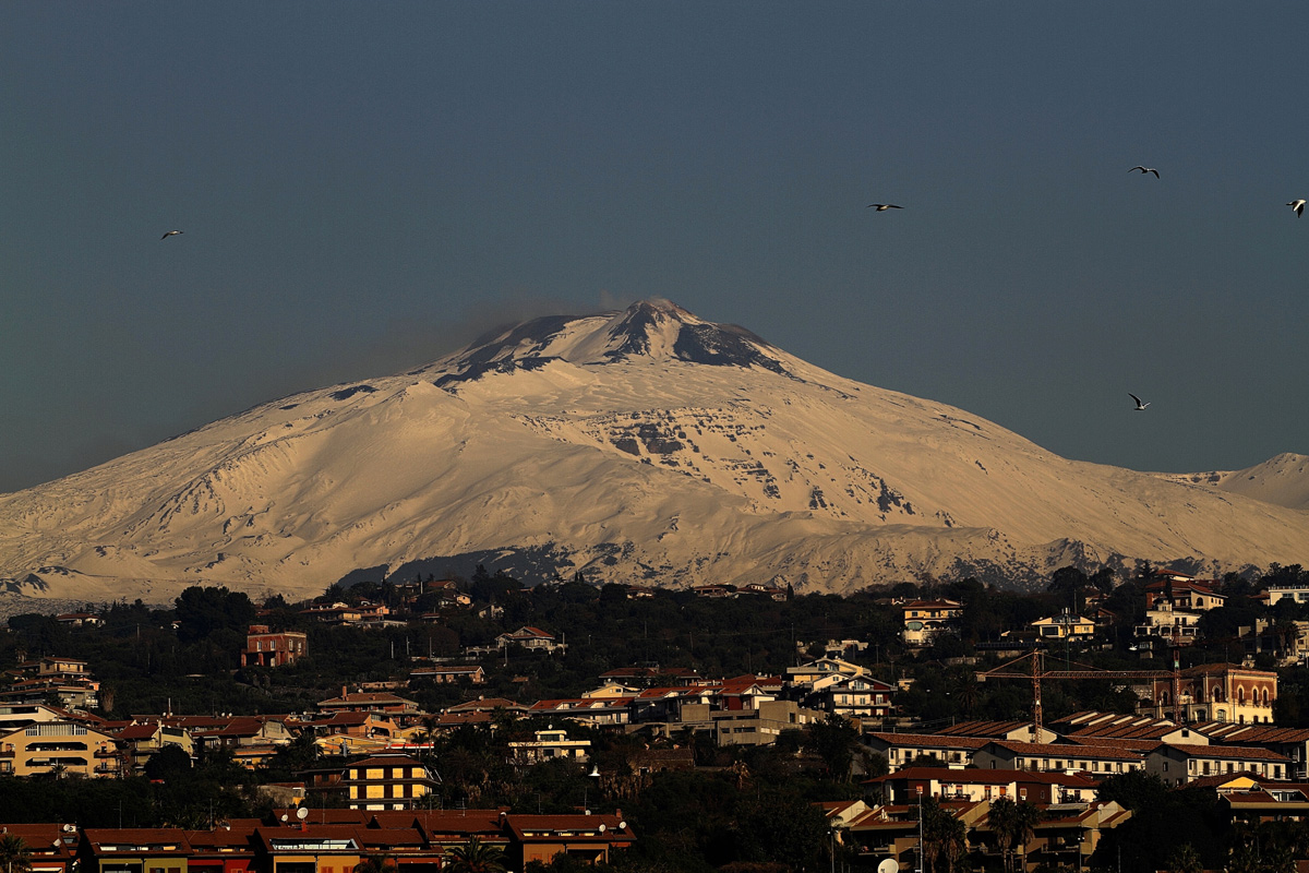 Volcano Etna snowy