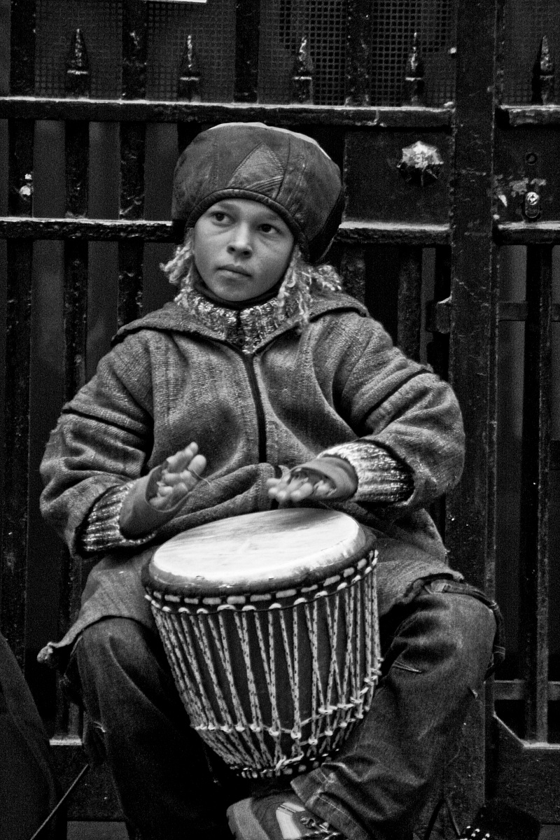 the drummer, a boy in Covent Garden