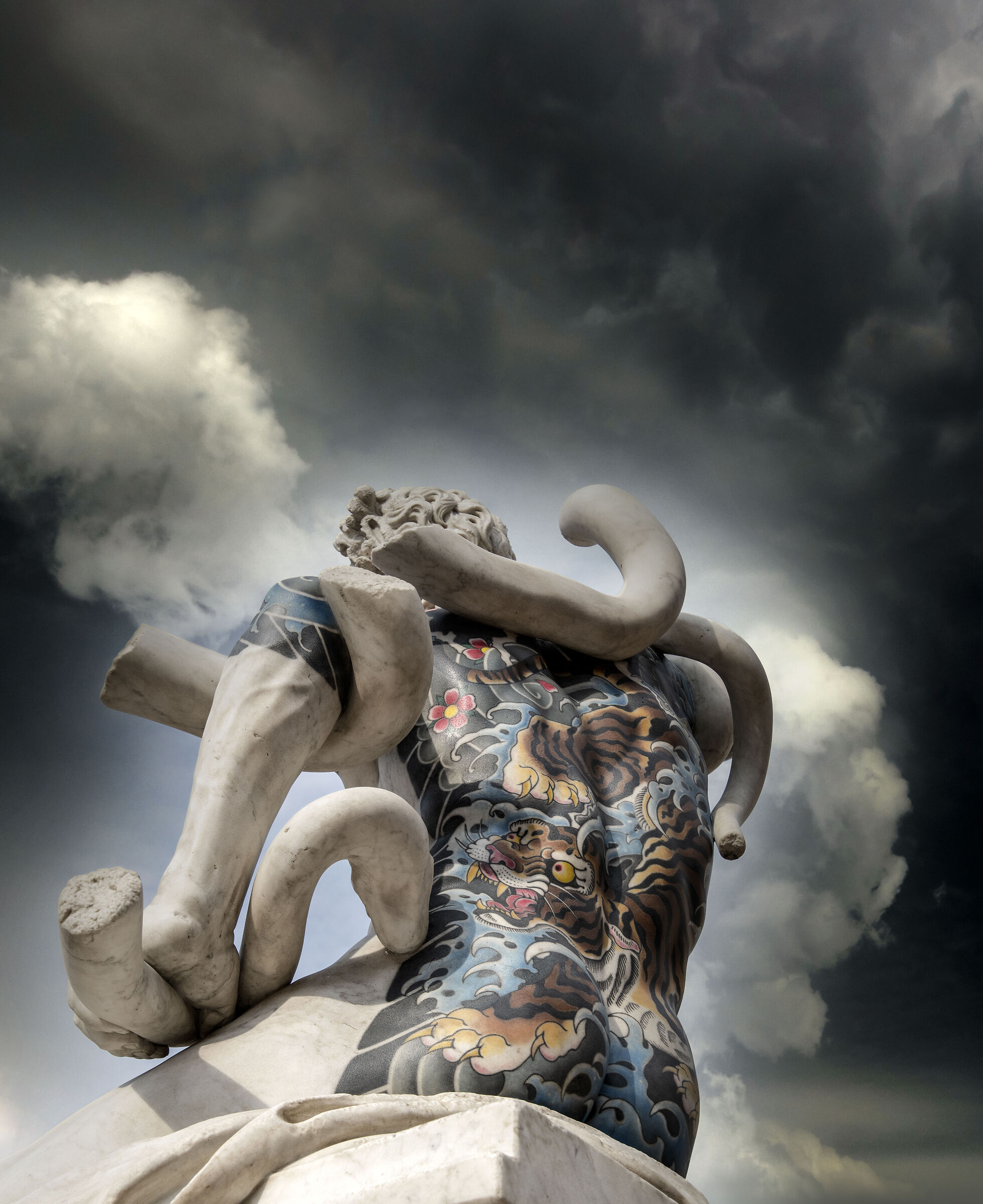 Tattooed statue