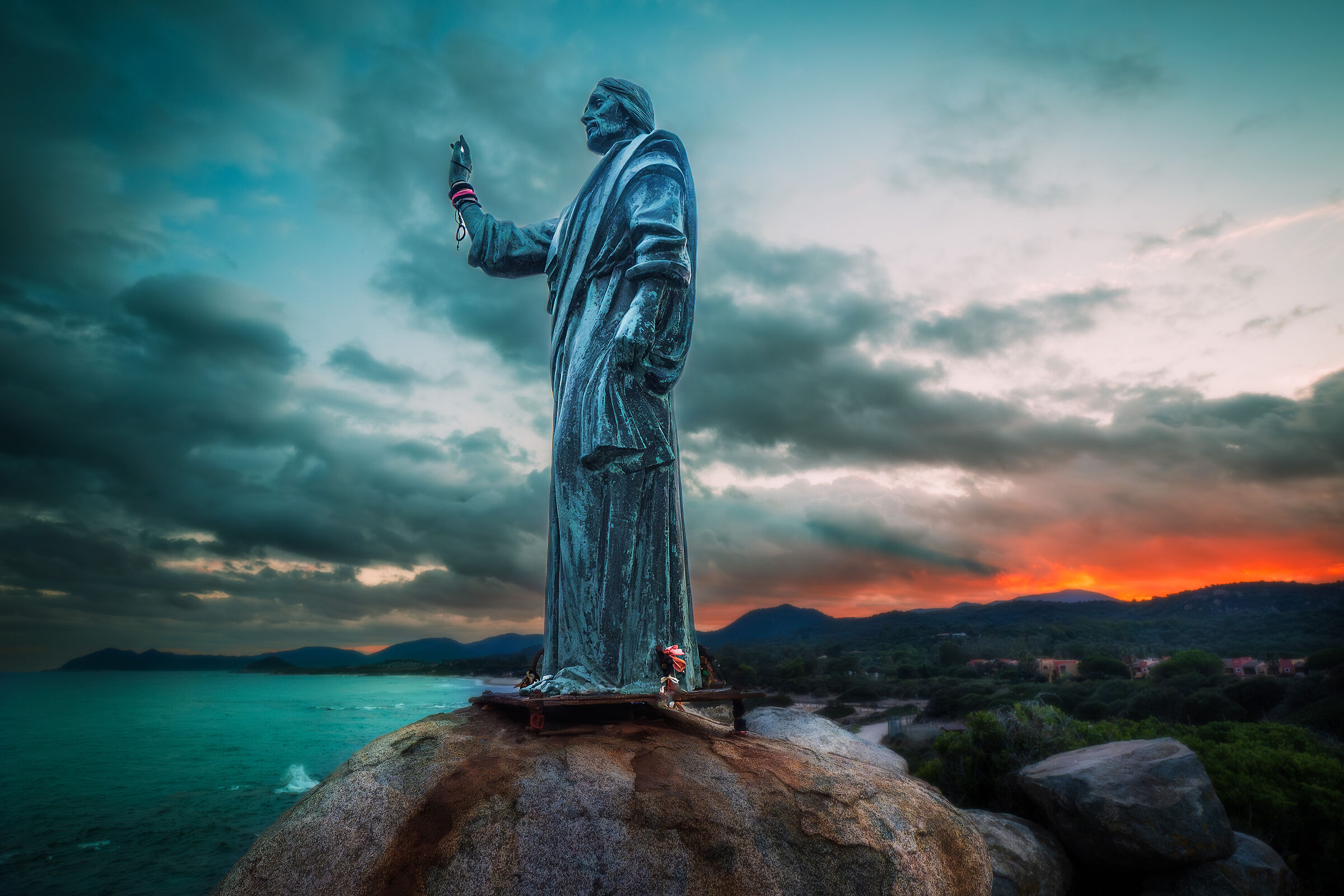 Sunset at Santa Giusta, Christ blessing.