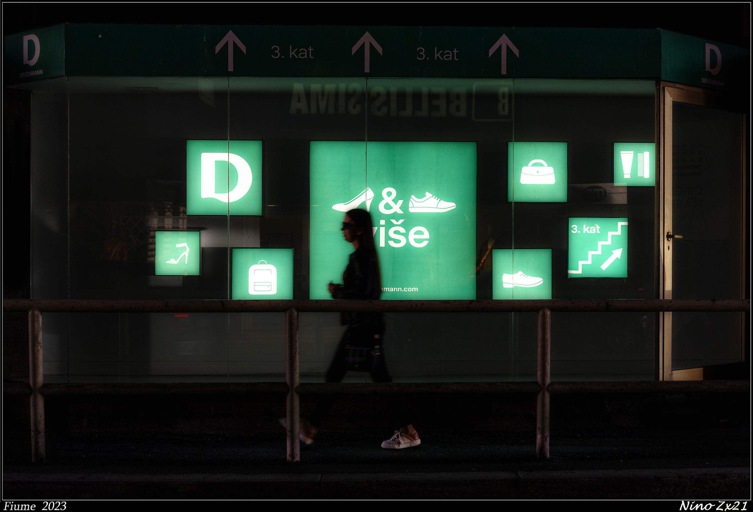 Green lights in the dark.