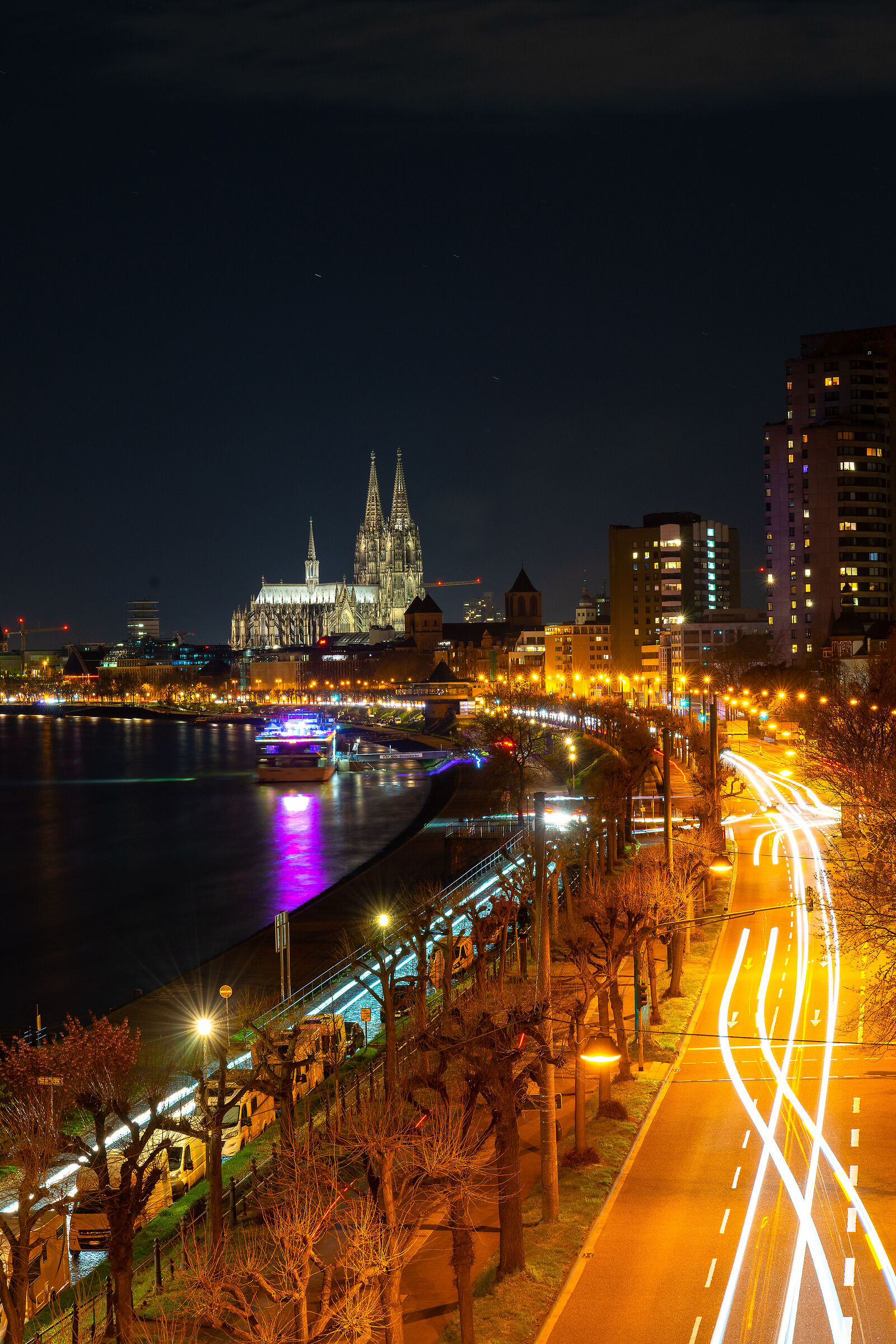 Cologne at night; View from Cologne Bridge.