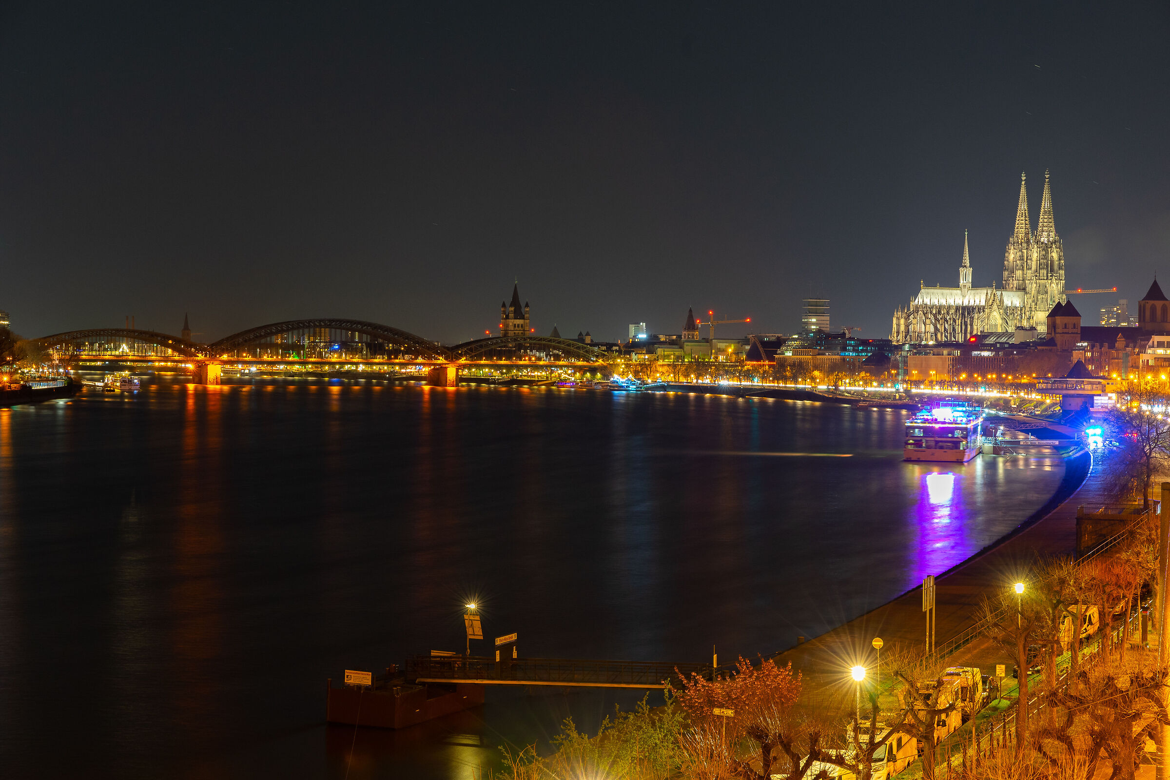 Cologne at night; View from Cologne Bridge.