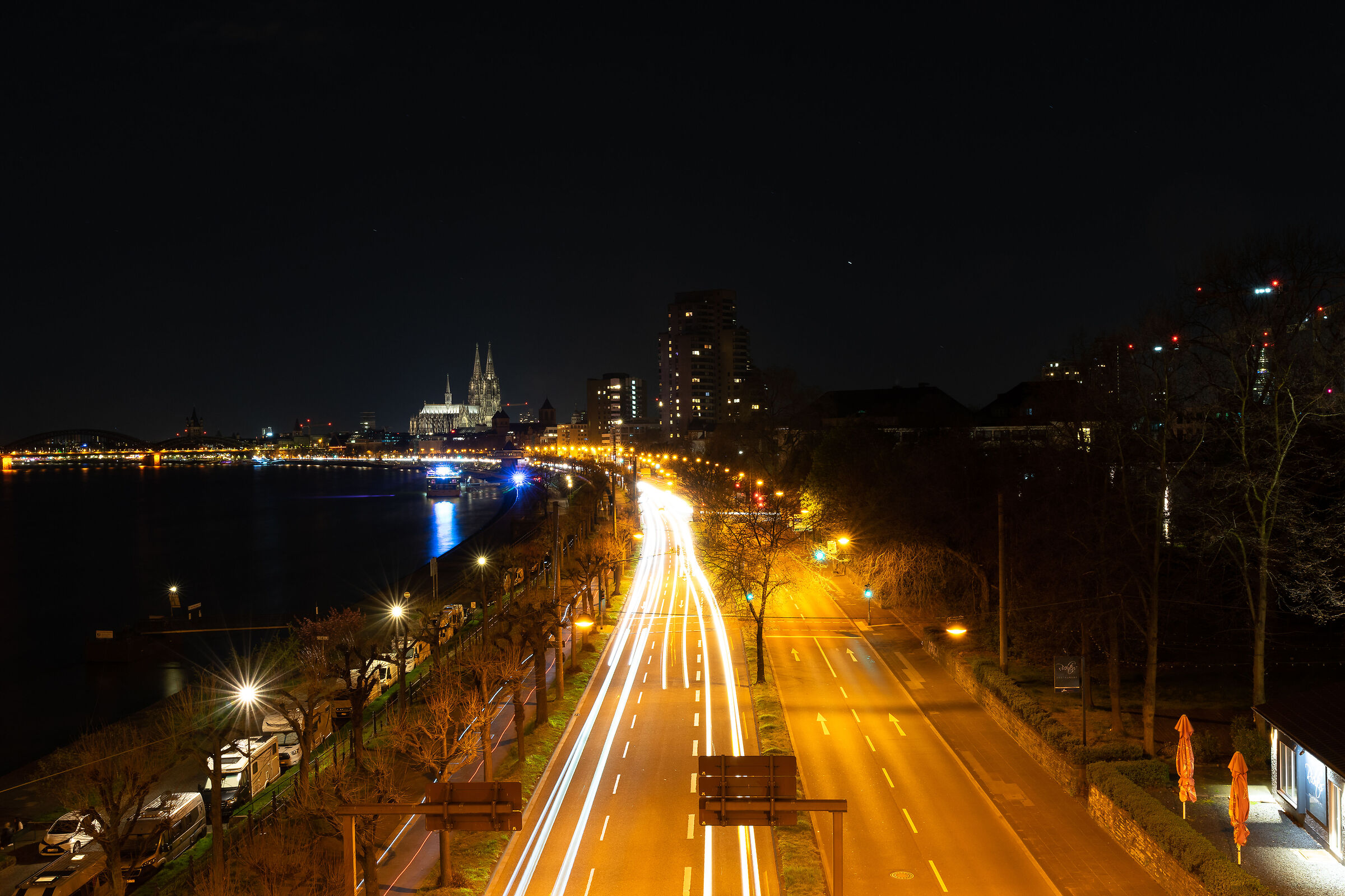 Cologne at night; View from Cologne Bridge.