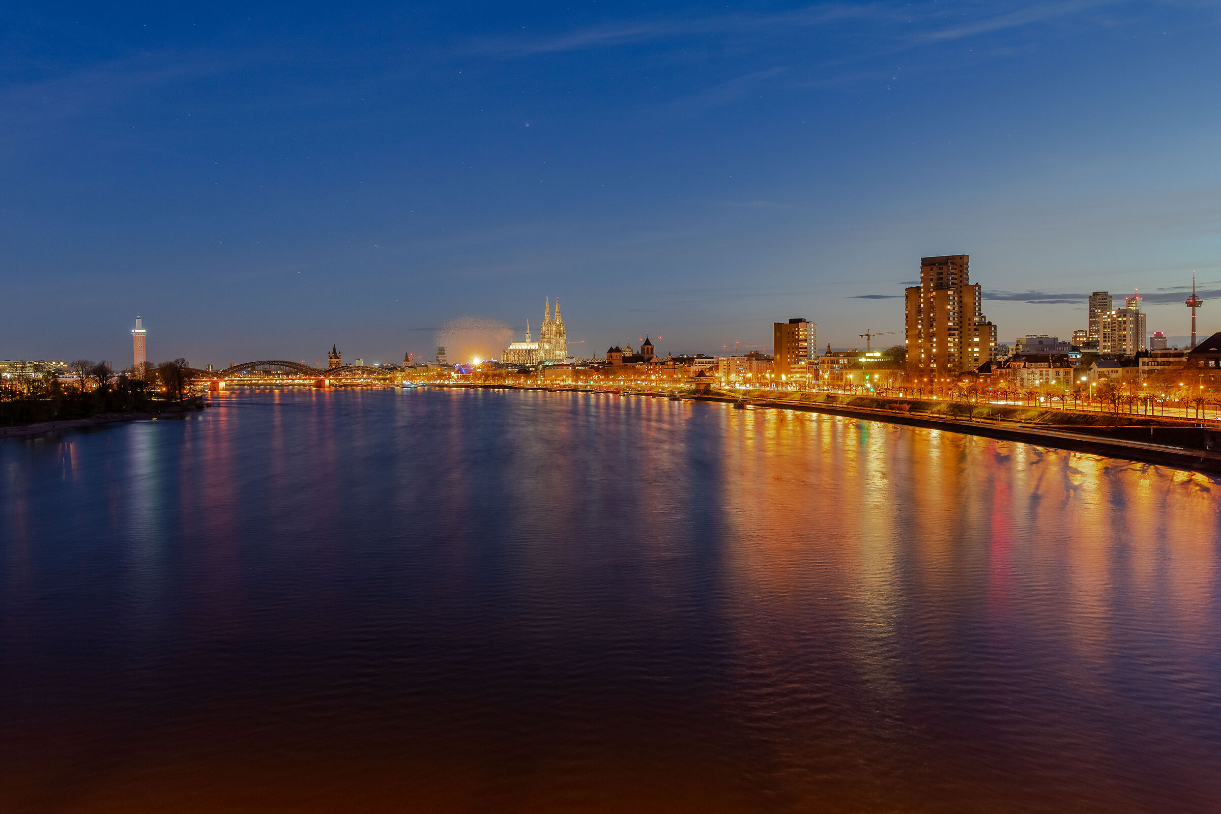 Cologne at night; View from Cologne Bridge.