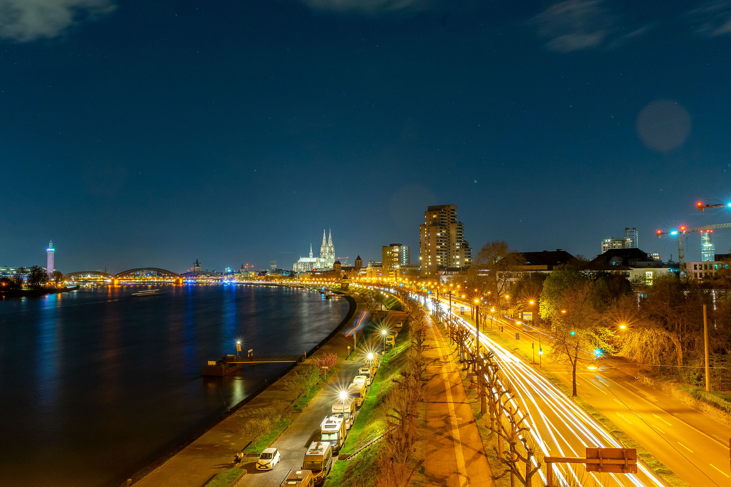 Cologne at night; View from Cologne Bridge.