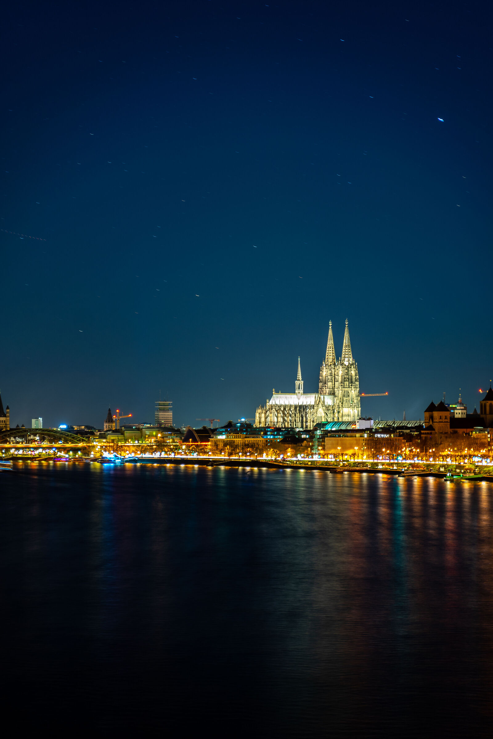 Cologne at night; View from Cologne Bridge.