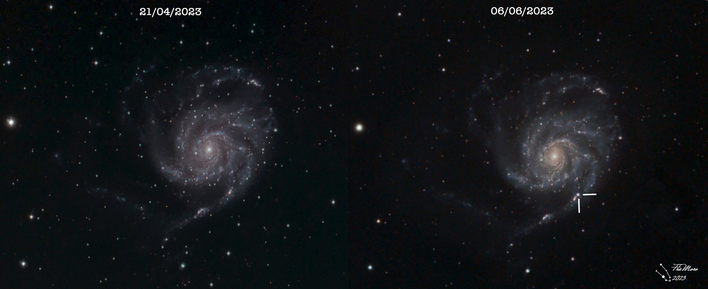m101 prima e dopo SN2023ixf