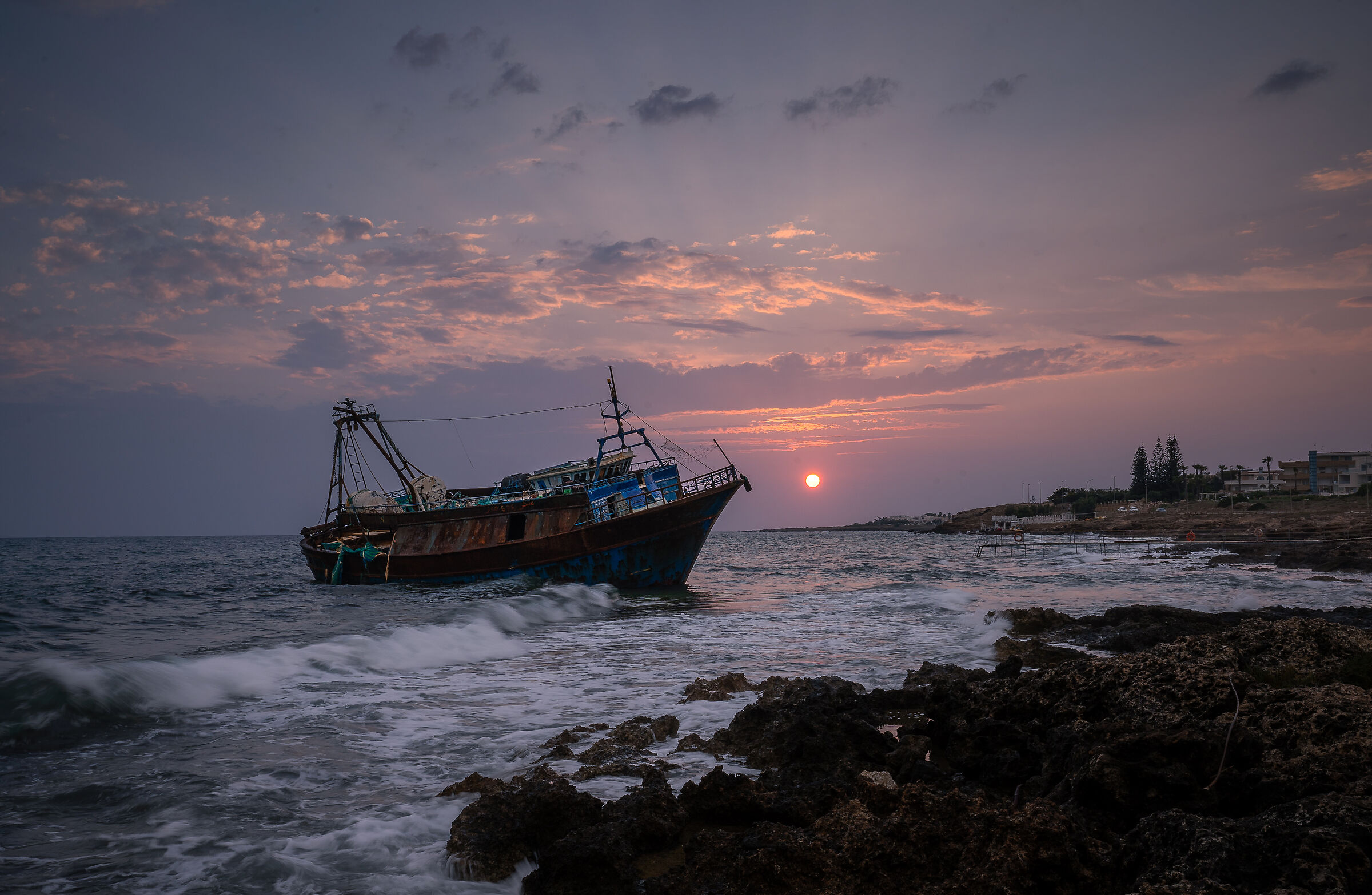 Salento wreck at sunset