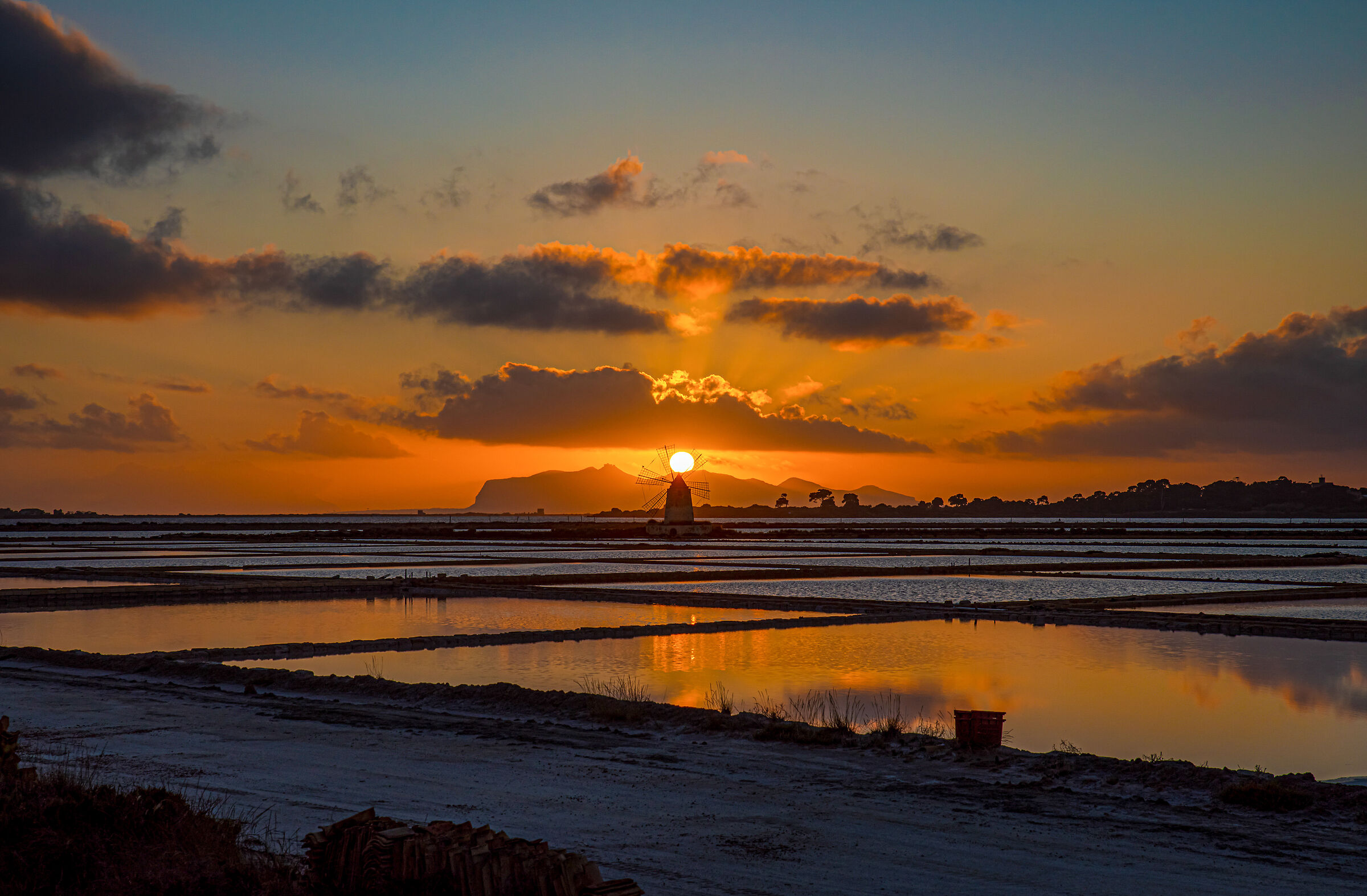 Sunset on the pond of Marsala