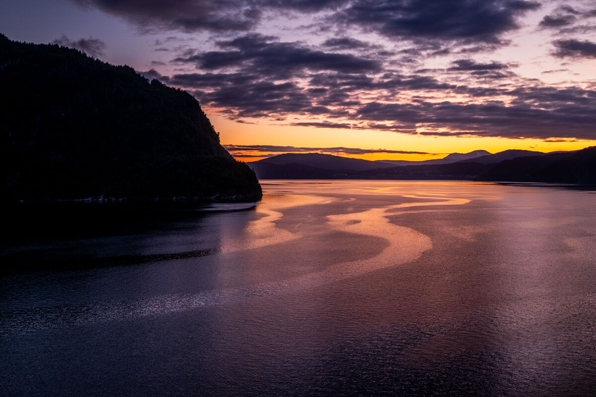 Norwegian fjord at night