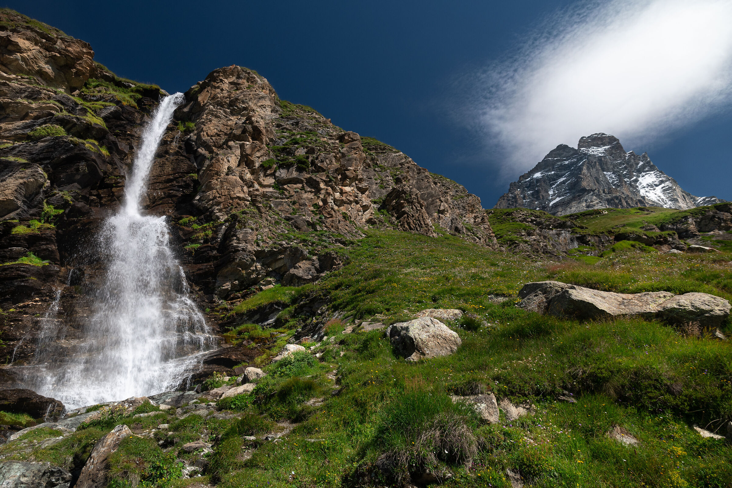 Waterfall in front of the Matterhorn