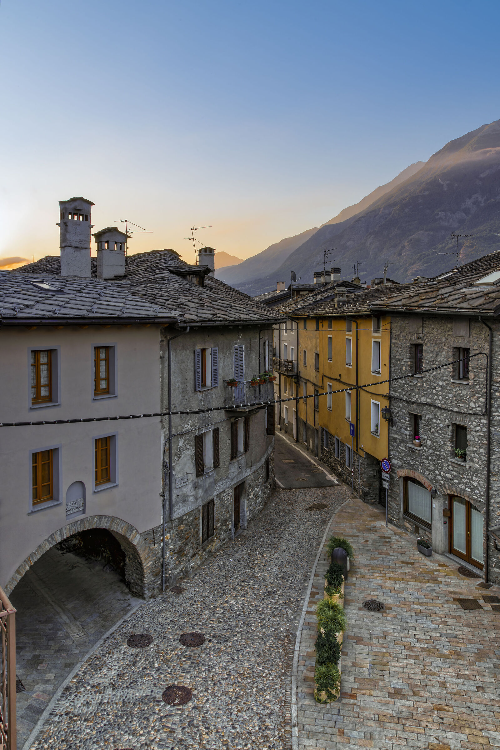 Sunrise on the rooftops of Aosta