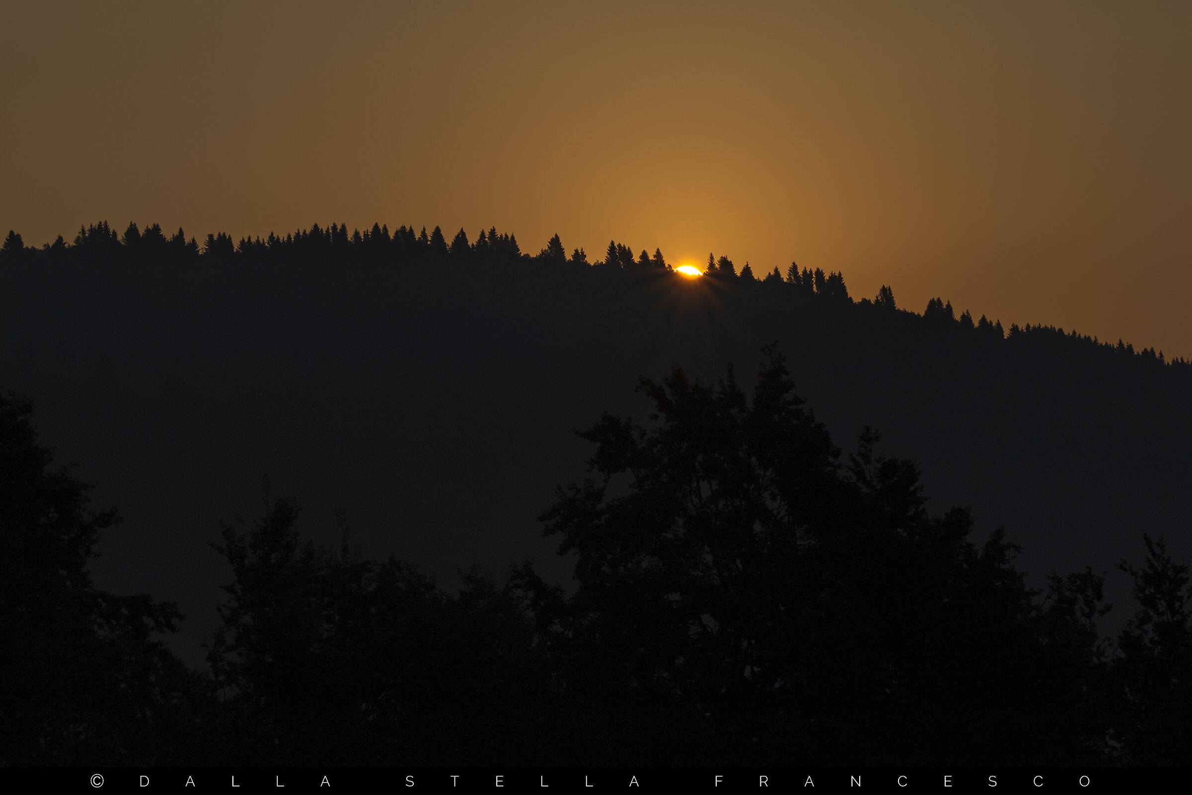 Sunrise over the woods of Val Lastaro