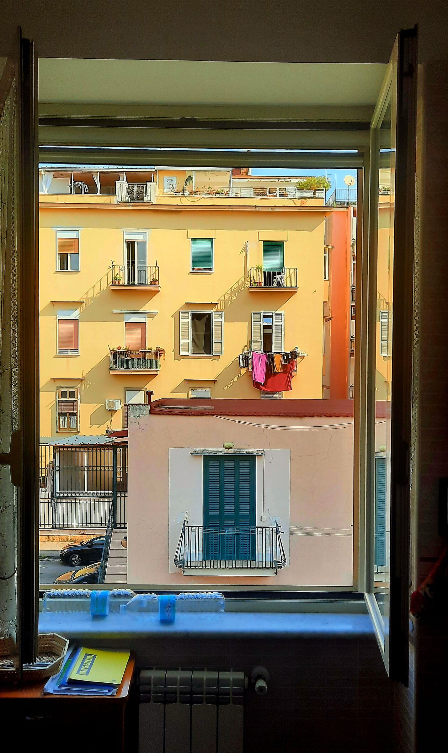 through a window