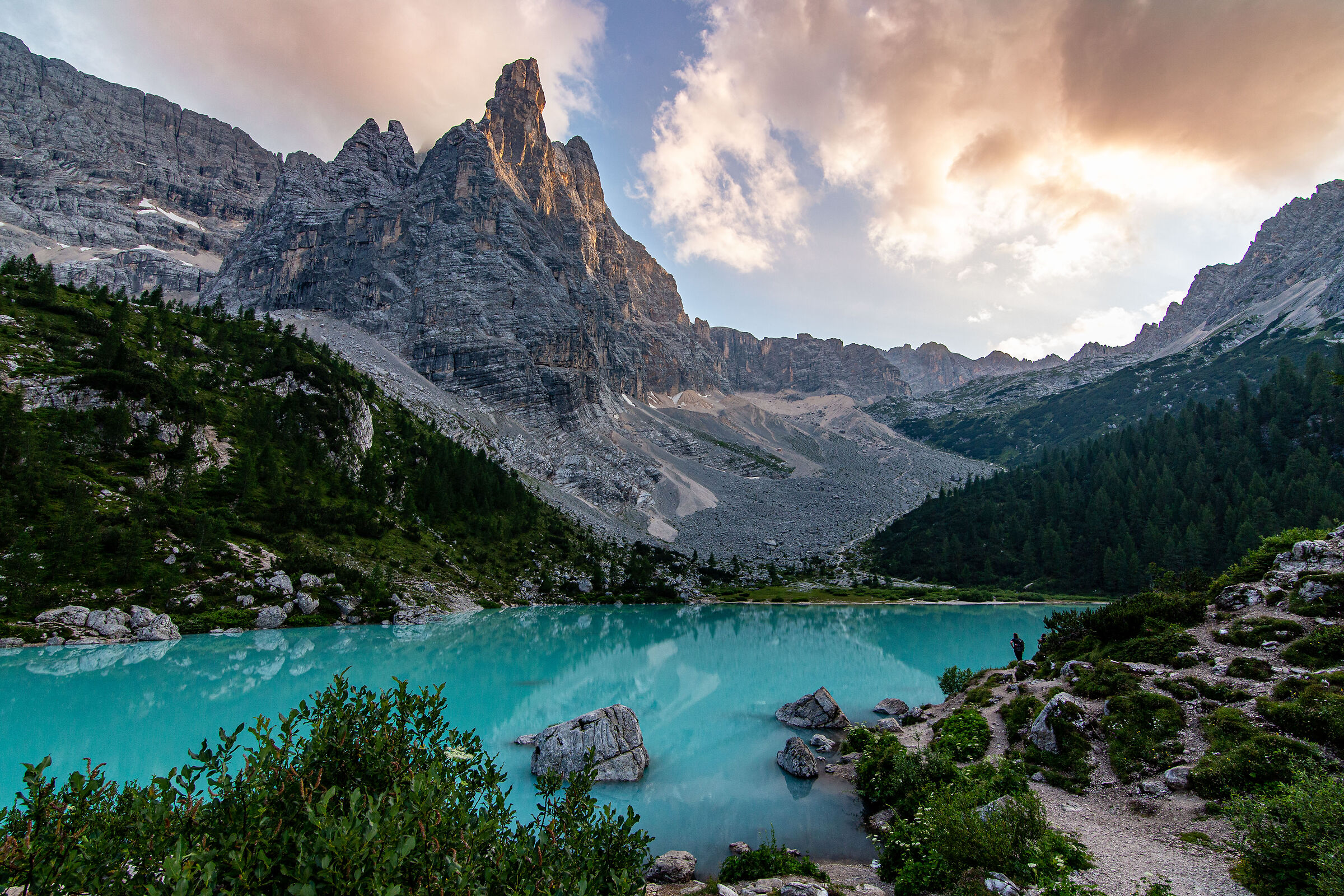 Sunset at Lake Sorapis.