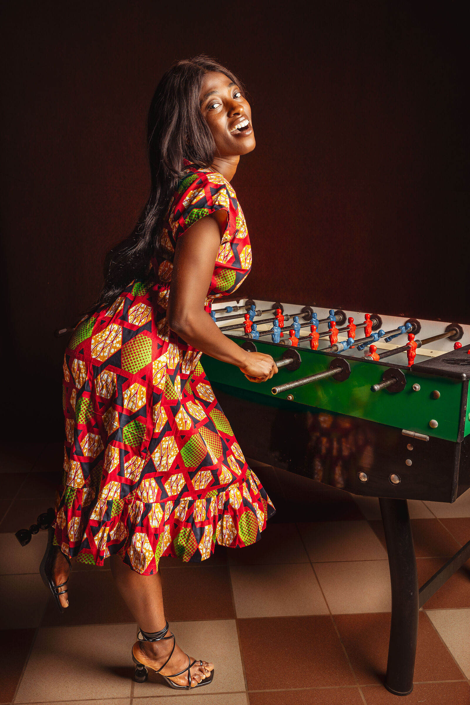 Helen and the foosball table